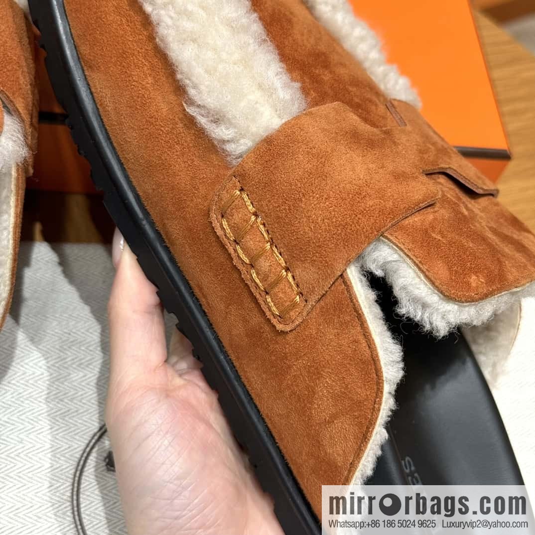 HERMES 190 Go Muller shoes, natural/Natutel suede calf leather/Suede calf leather