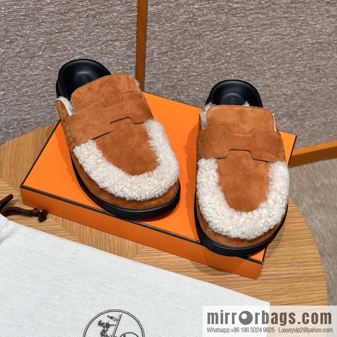 HERMES 190 Go Muller shoes, natural/Natutel suede calf leather/Suede calf leather