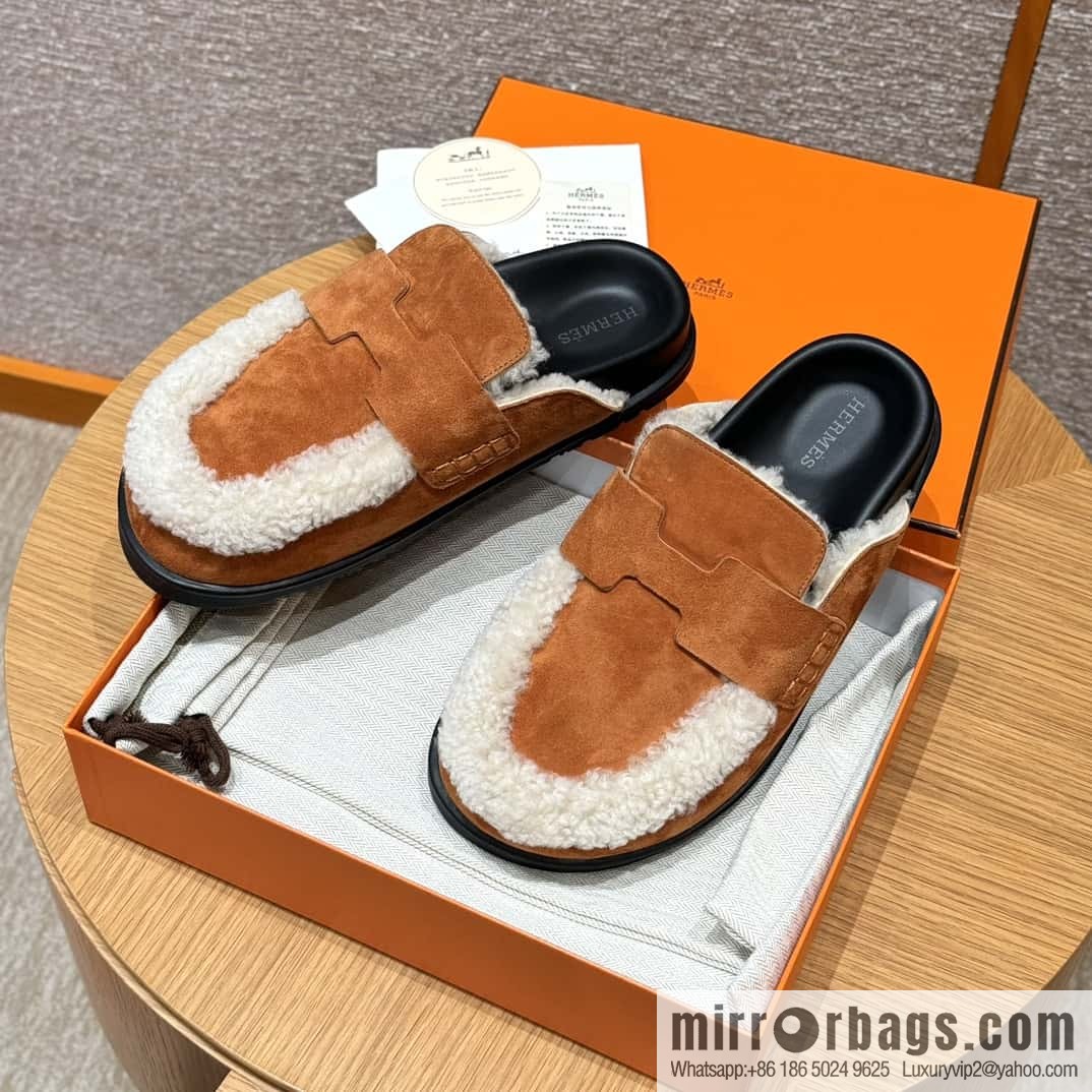 HERMES 190 Go Muller shoes, natural/Natutel suede calf leather/Suede calf leather