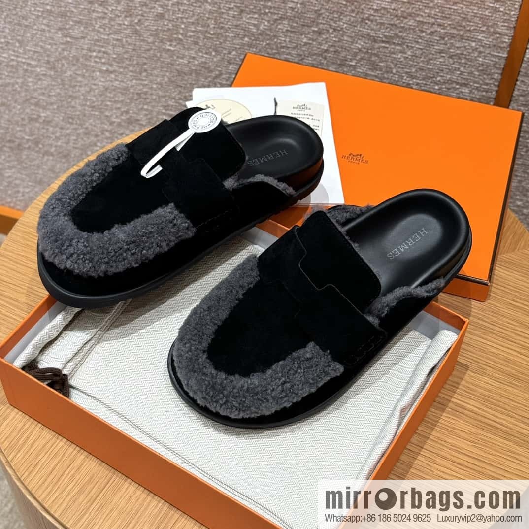HERMES 190 Go Muller shoes, black/Noir suede calf leather/Suede calf leather