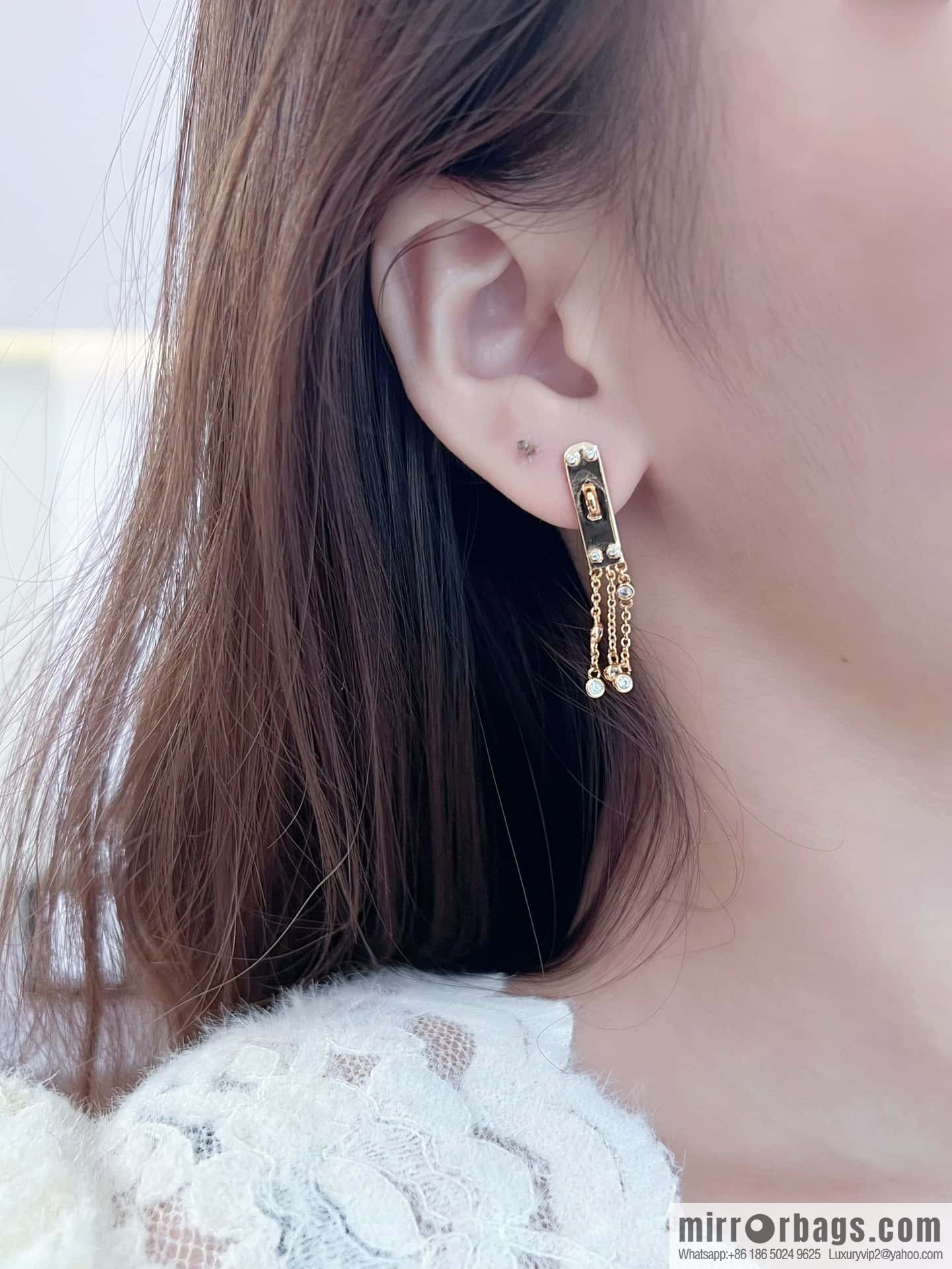 ❗️New ❗️ full diamond new ☑️ Hermès HERMES fringed earrings