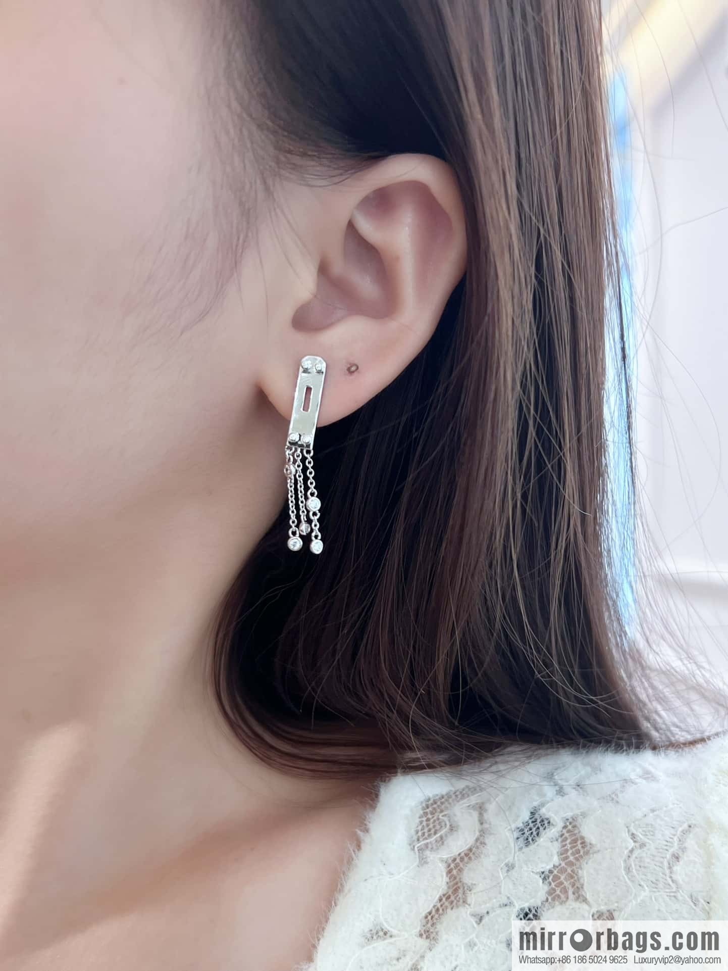 ❗️New ❗️ full diamond new ☑️ Hermès HERMES fringed earrings