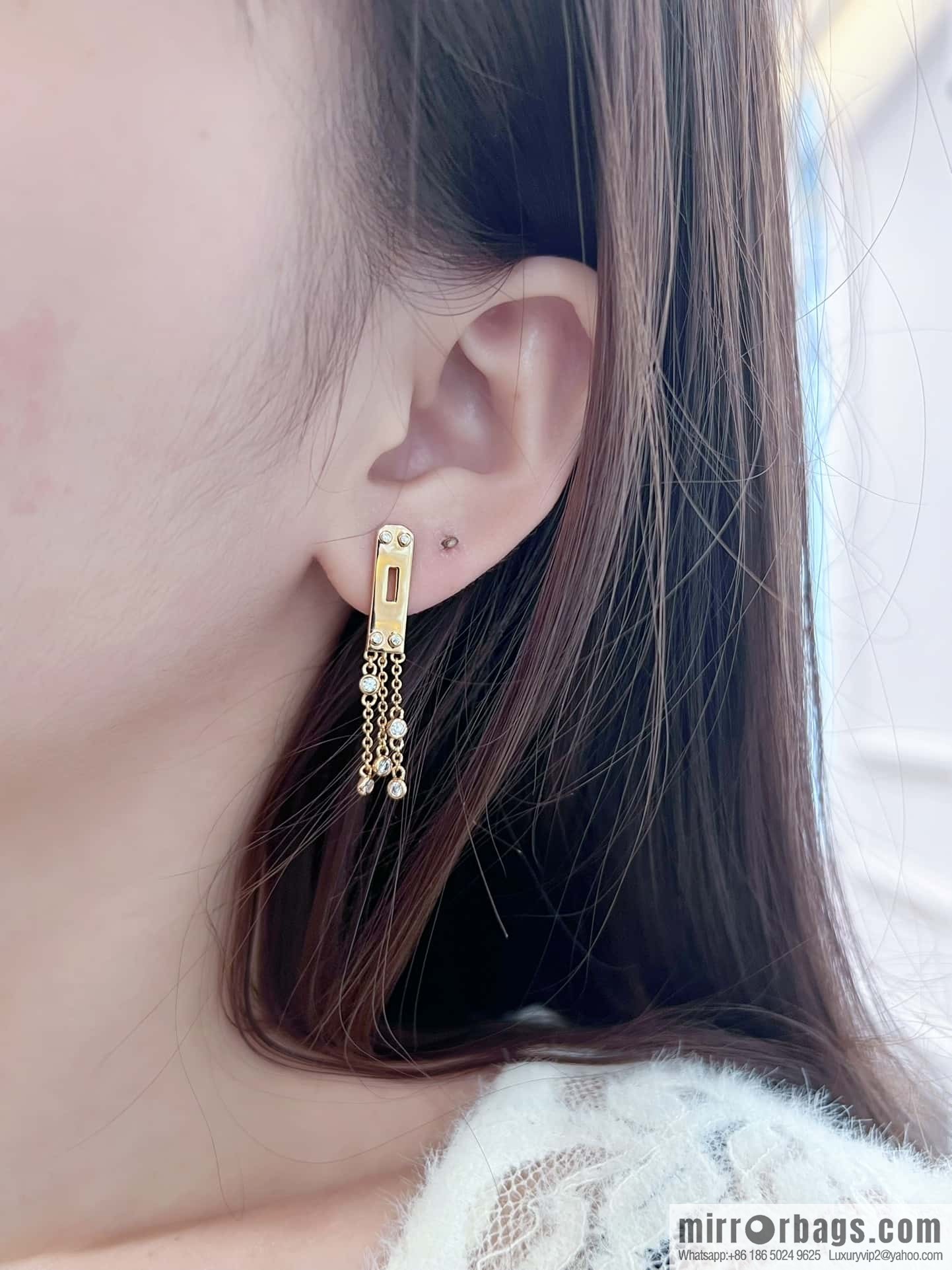 ❗️New ❗️ full diamond new ☑️ Hermès HERMES fringed earrings