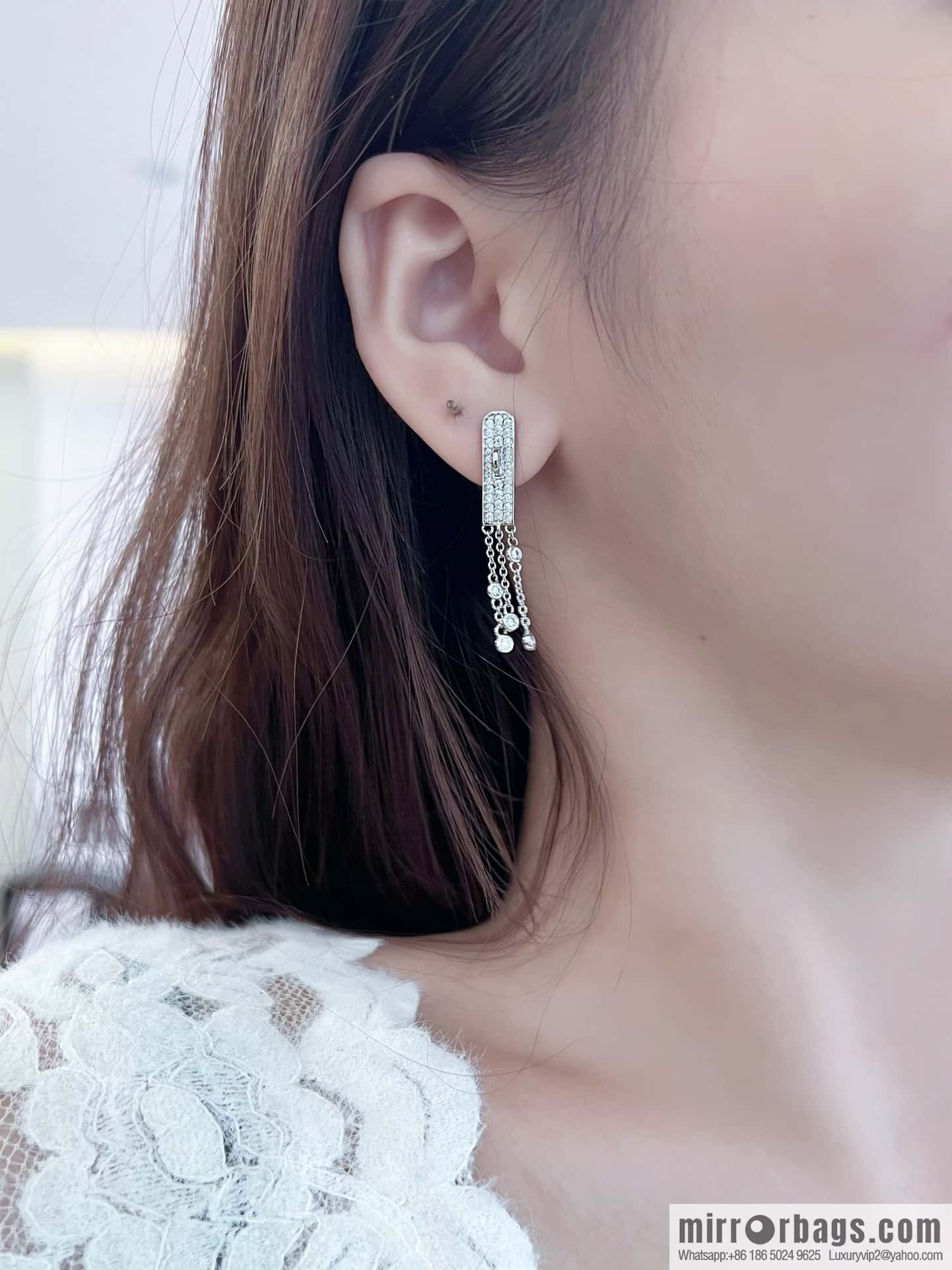 ❗️New ❗️ full diamond new ☑️ Hermès HERMES fringed earrings