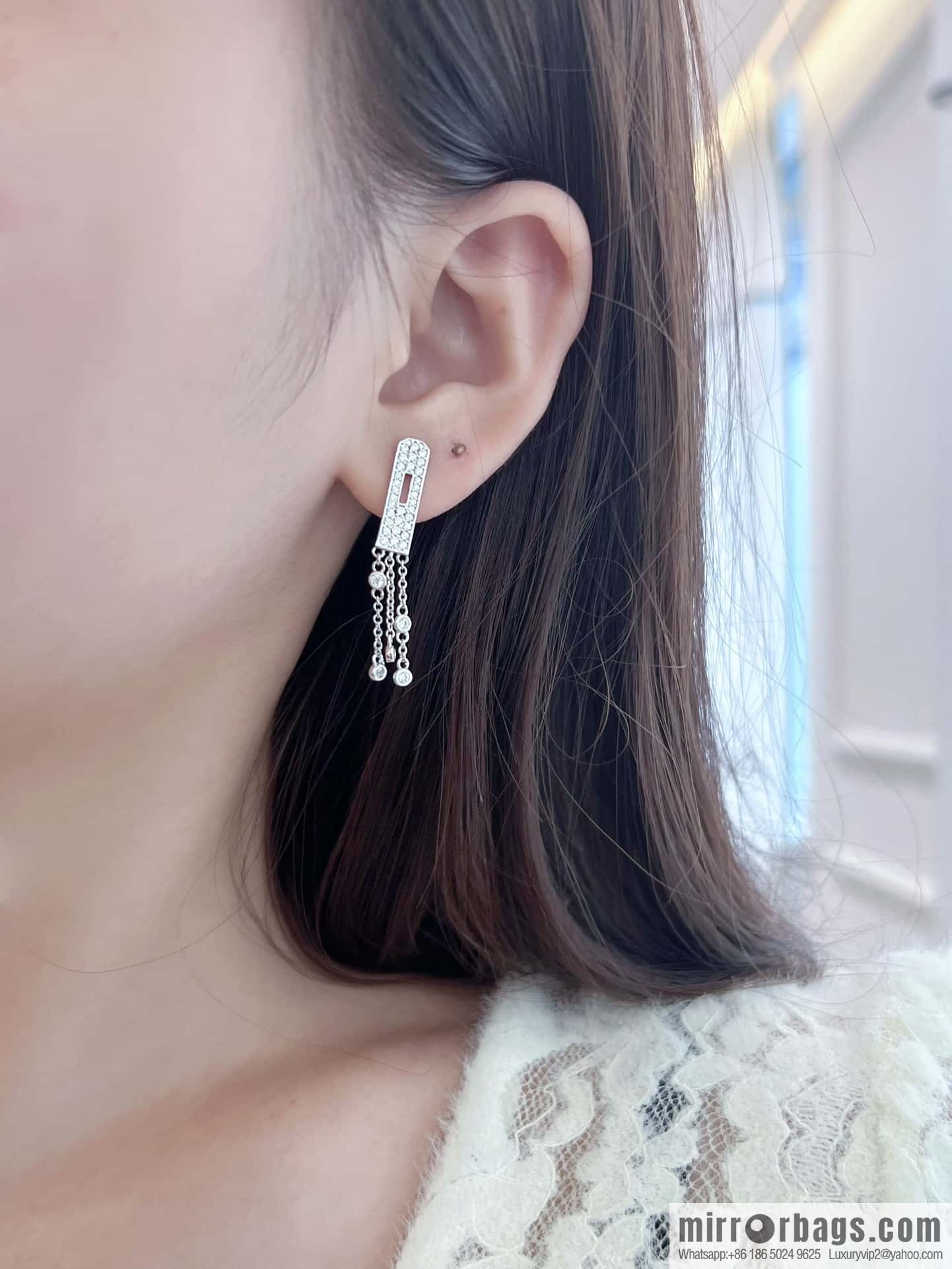 ❗️New ❗️ full diamond new ☑️ Hermès HERMES fringed earrings