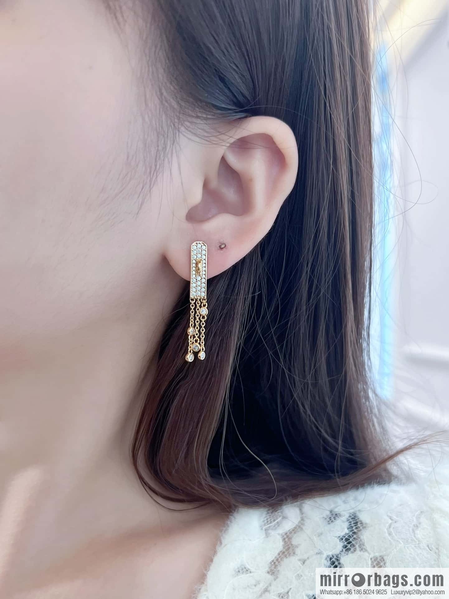 ❗️New ❗️ full diamond new ☑️ Hermès HERMES fringed earrings