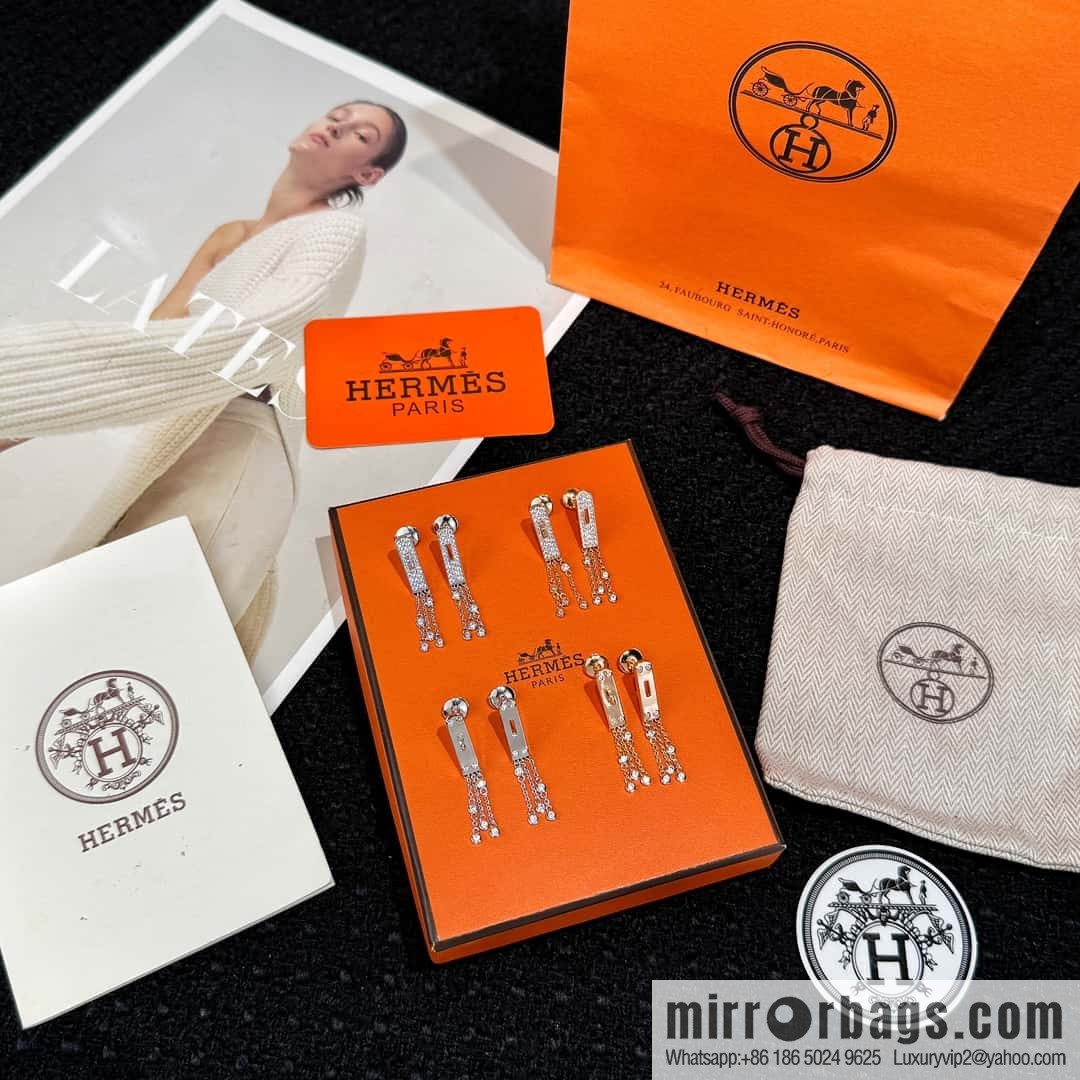 ❗️New ❗️ full diamond new ☑️ Hermès HERMES fringed earrings
