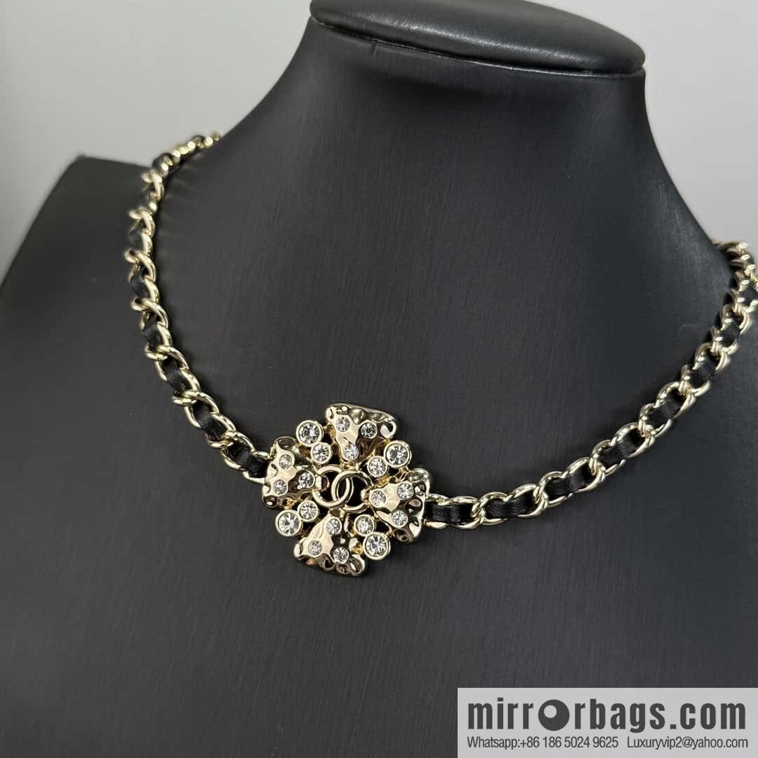 ❗️New ❗️☀️ New ☑️ Chanel Double C Clover Black Leather Rope Necklace ☀️