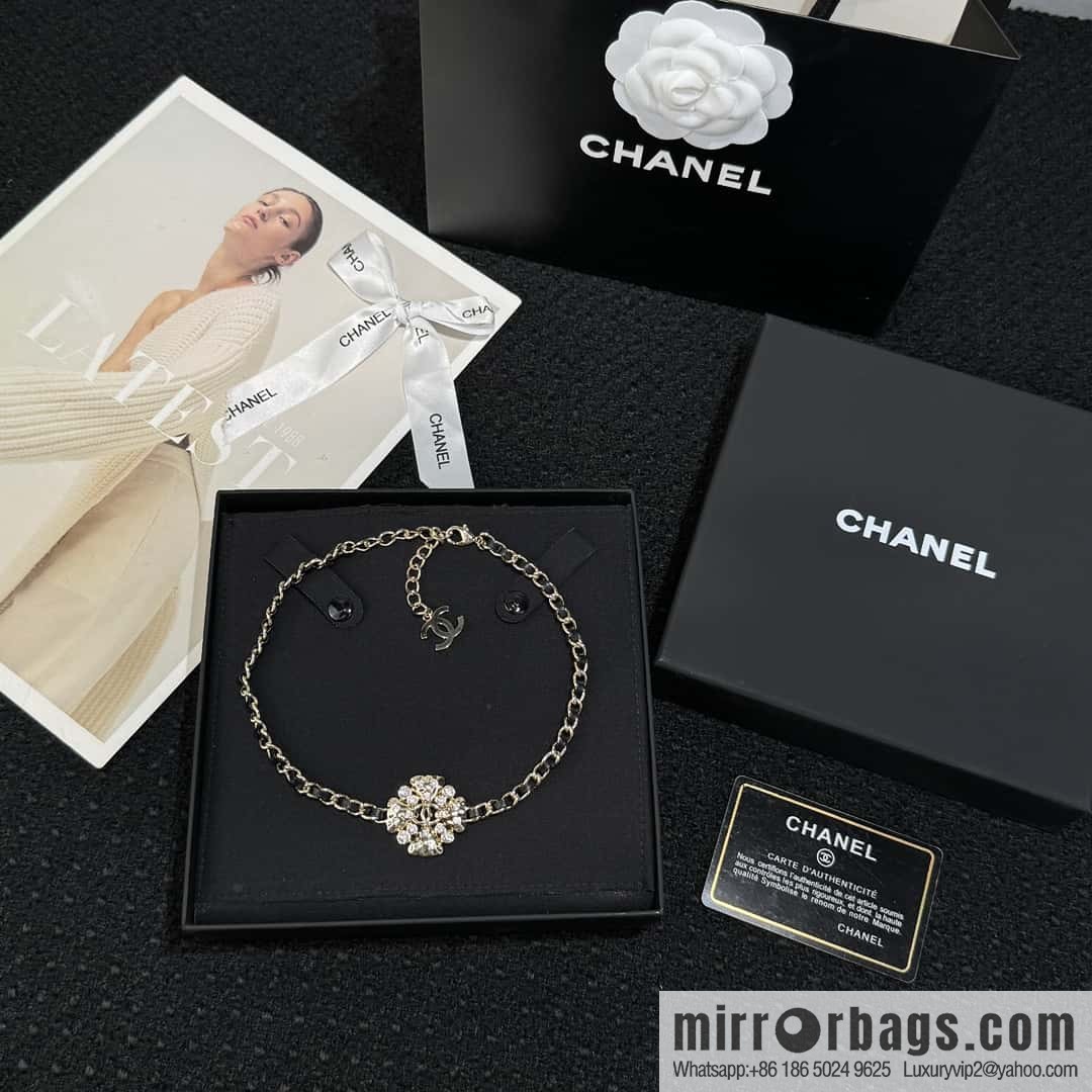 ❗️New ❗️☀️ New ☑️ Chanel Double C Clover Black Leather Rope Necklace ☀️