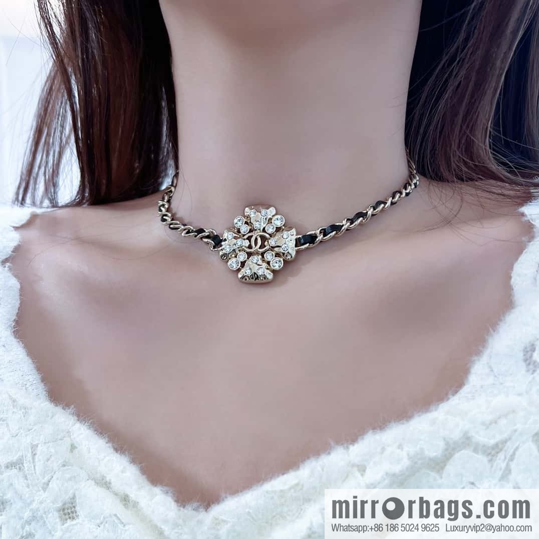 ❗️New ❗️☀️ New ☑️ Chanel Double C Clover Black Leather Rope Necklace ☀️