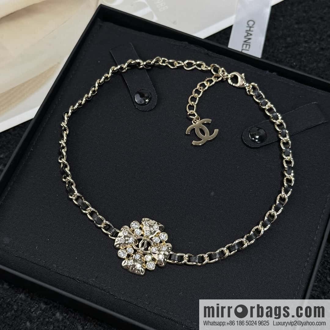 ❗️New ❗️☀️ New ☑️ Chanel Double C Clover Black Leather Rope Necklace ☀️
