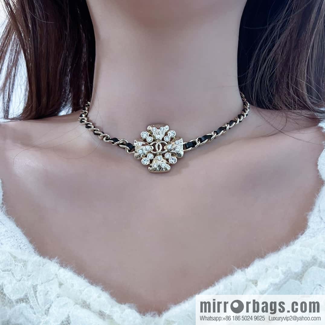 ❗️New ❗️☀️ New ☑️ Chanel Double C Clover Black Leather Rope Necklace ☀️