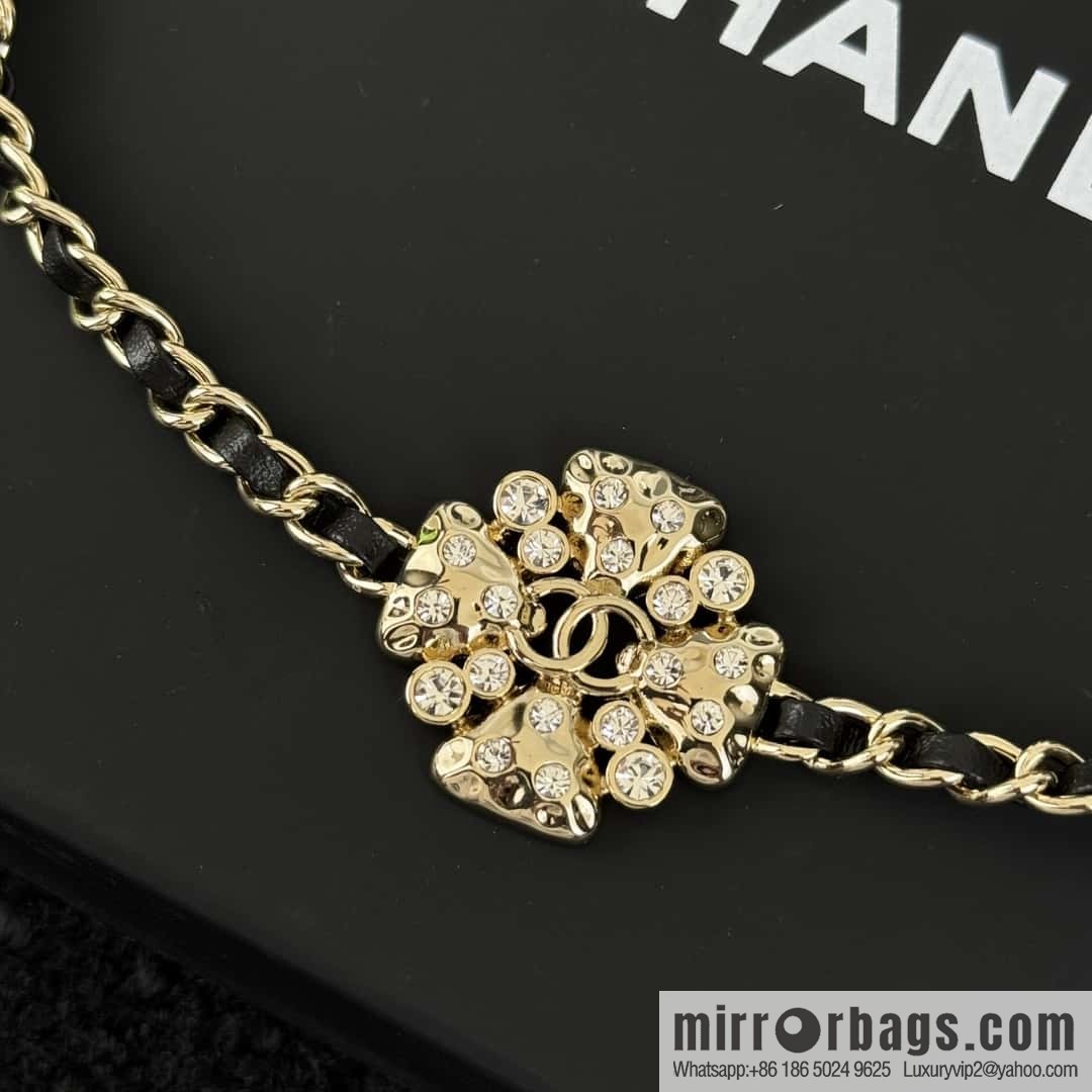 ❗️New ❗️☀️ New ☑️ Chanel Double C Clover Black Leather Rope Necklace ☀️