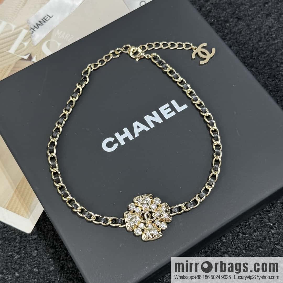 ❗️New ❗️☀️ New ☑️ Chanel Double C Clover Black Leather Rope Necklace ☀️