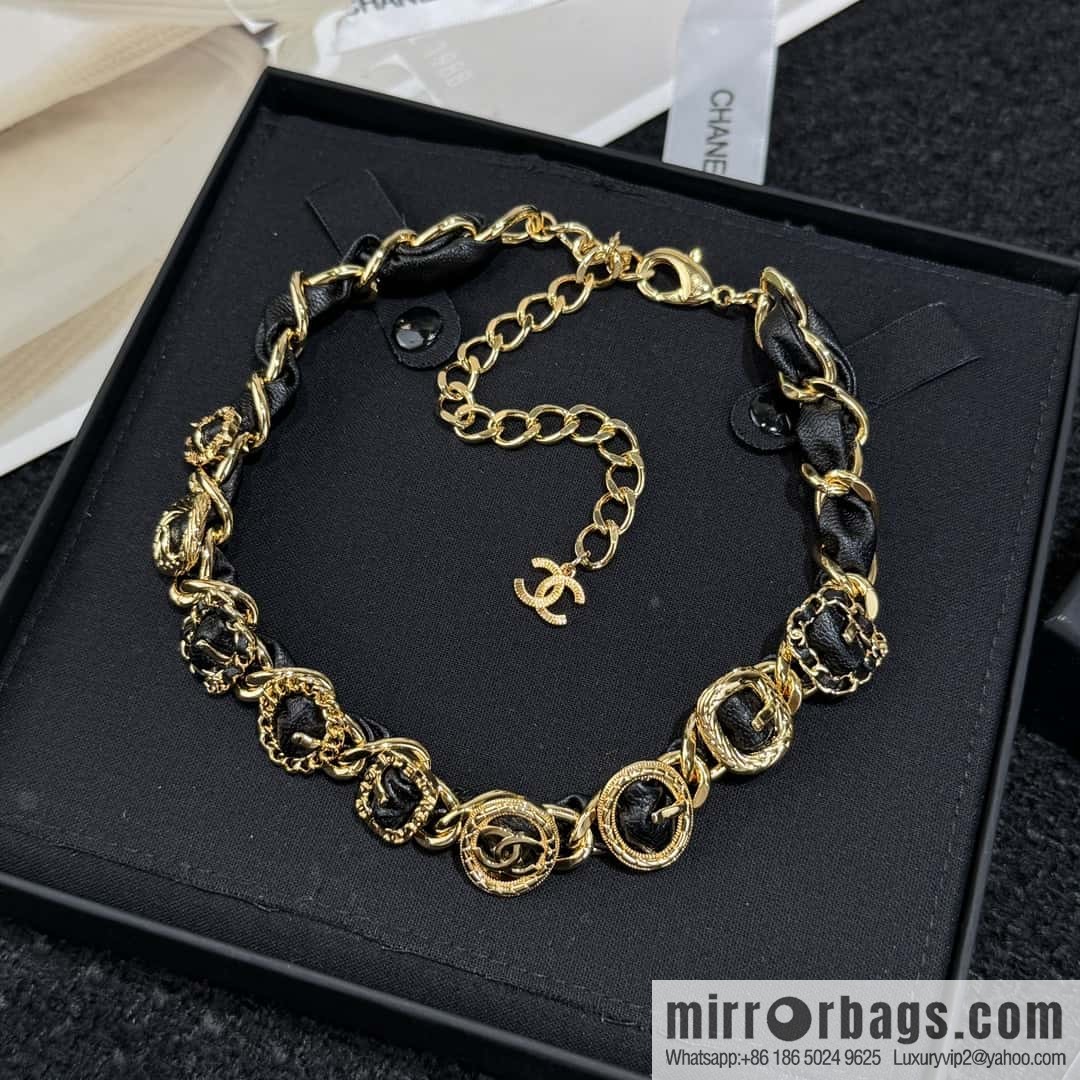 ❗️New ❗️☀️ New ☑️ Chanel Gold Double C Black Leather Rope Necklace ☀️
