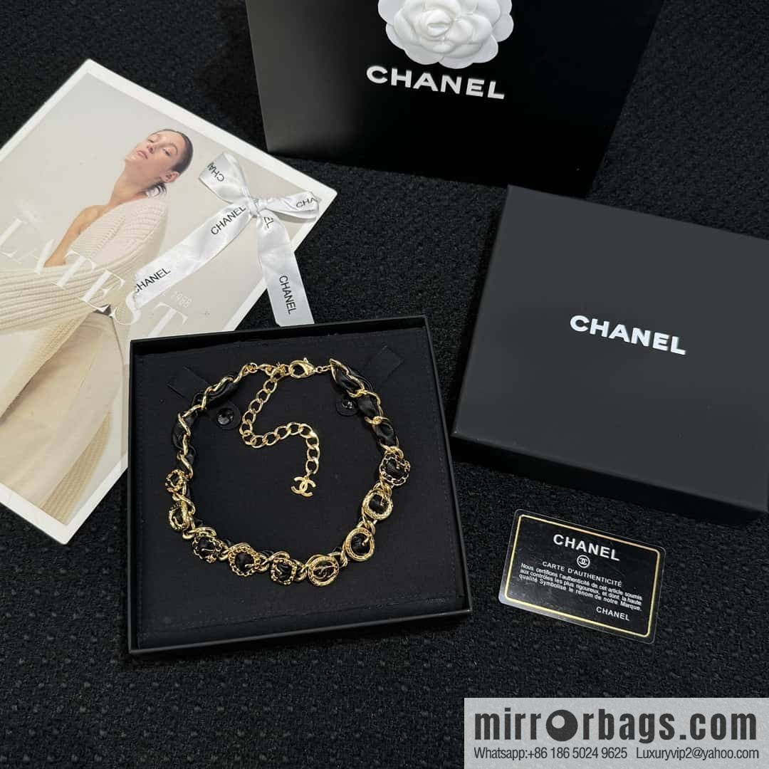 ❗️New ❗️☀️ New ☑️ Chanel Gold Double C Black Leather Rope Necklace ☀️