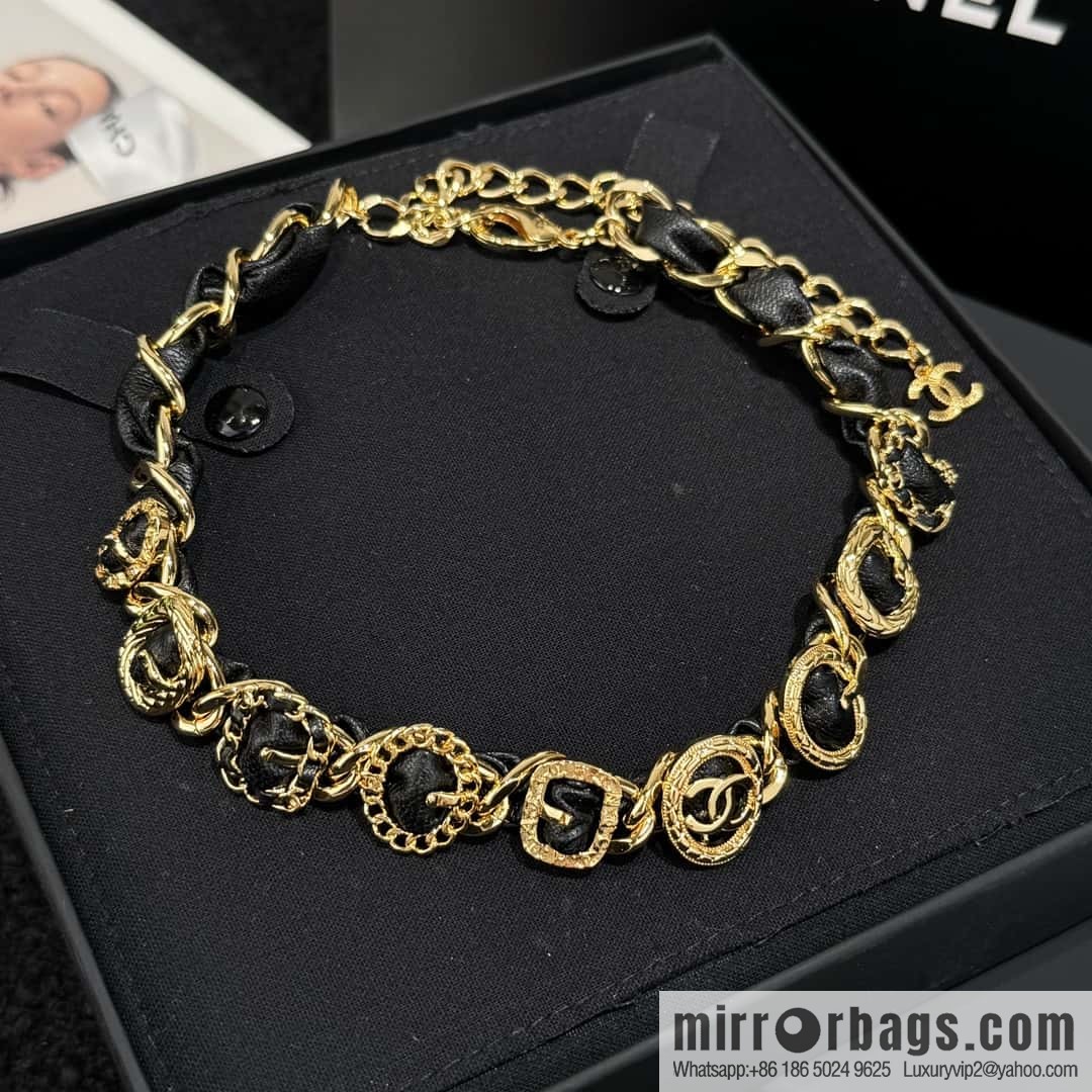 ❗️New ❗️☀️ New ☑️ Chanel Gold Double C Black Leather Rope Necklace ☀️
