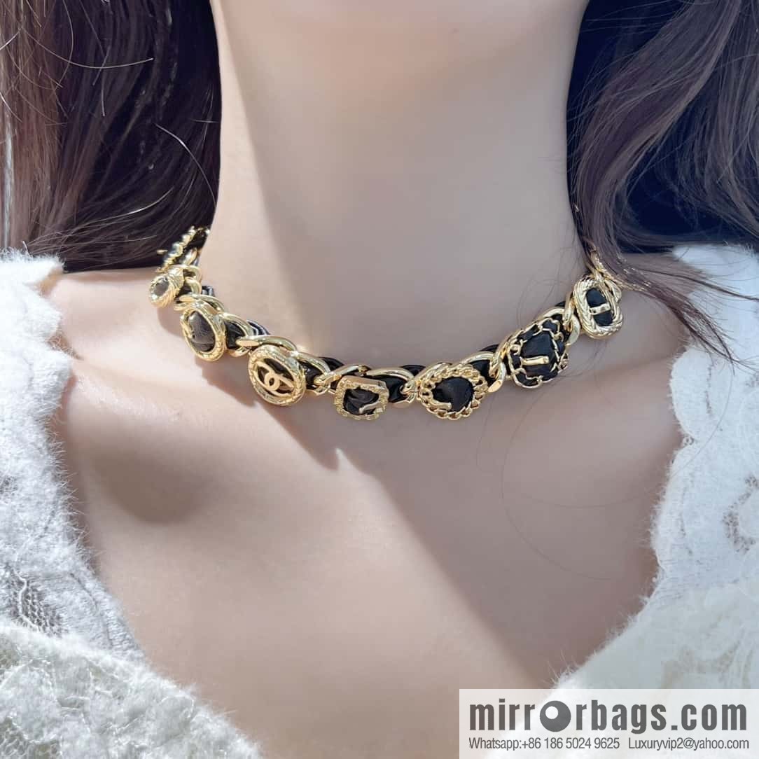 ❗️New ❗️☀️ New ☑️ Chanel Gold Double C Black Leather Rope Necklace ☀️