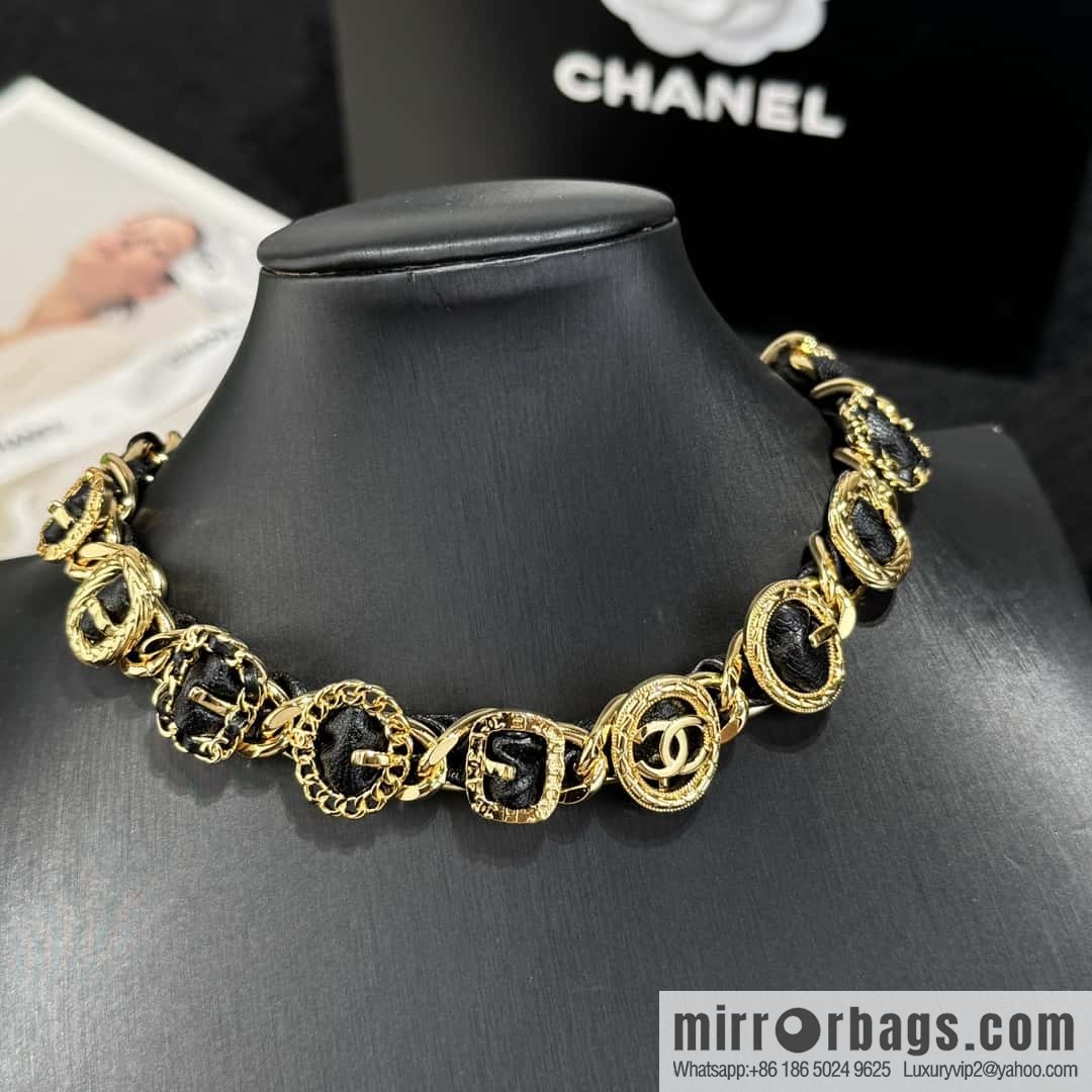 ❗️New ❗️☀️ New ☑️ Chanel Gold Double C Black Leather Rope Necklace ☀️