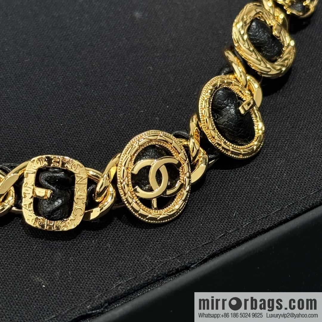 ❗️New ❗️☀️ New ☑️ Chanel Gold Double C Black Leather Rope Necklace ☀️