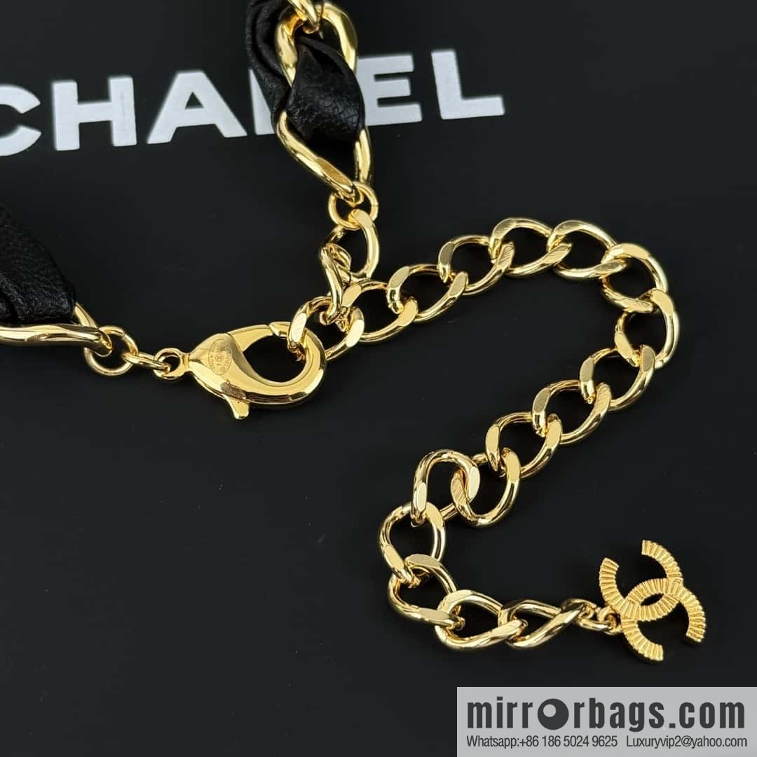 ❗️New ❗️☀️ New ☑️ Chanel Gold Double C Black Leather Rope Necklace ☀️