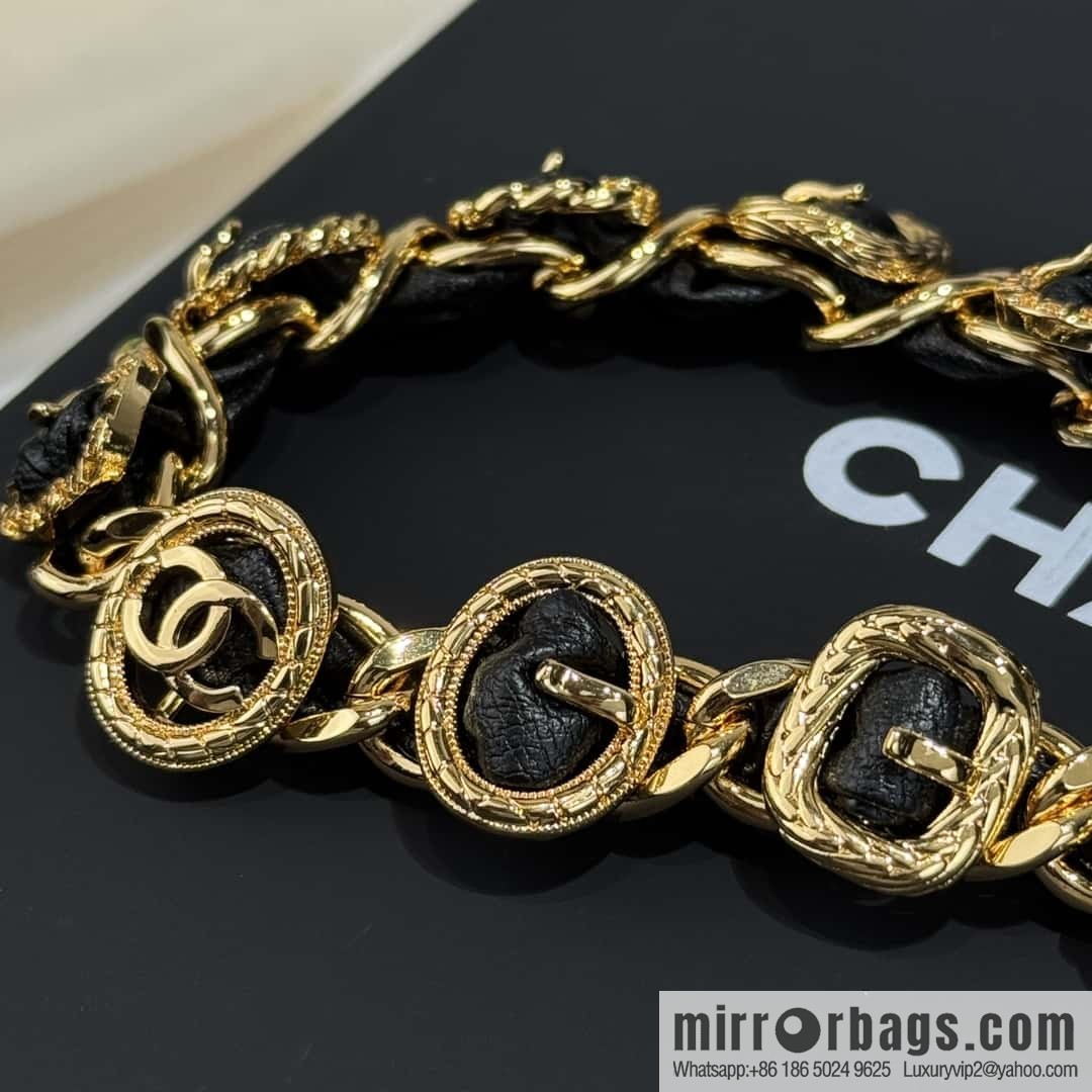 ❗️New ❗️☀️ New ☑️ Chanel Gold Double C Black Leather Rope Necklace ☀️