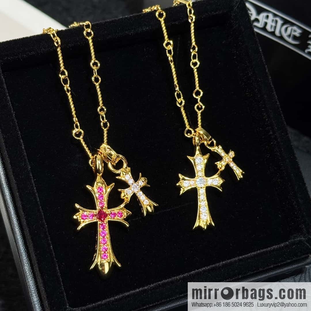 ❗New ❗ ☀ New Croce Heart Full Diamond Double Cross Necklace ☀