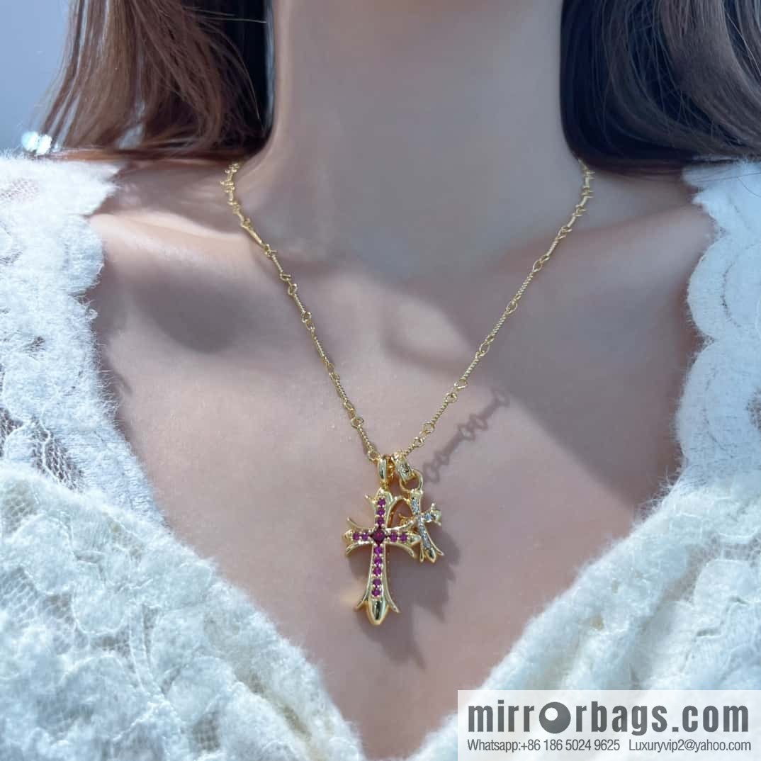 ❗New ❗ ☀ New Croce Heart Full Diamond Double Cross Necklace ☀