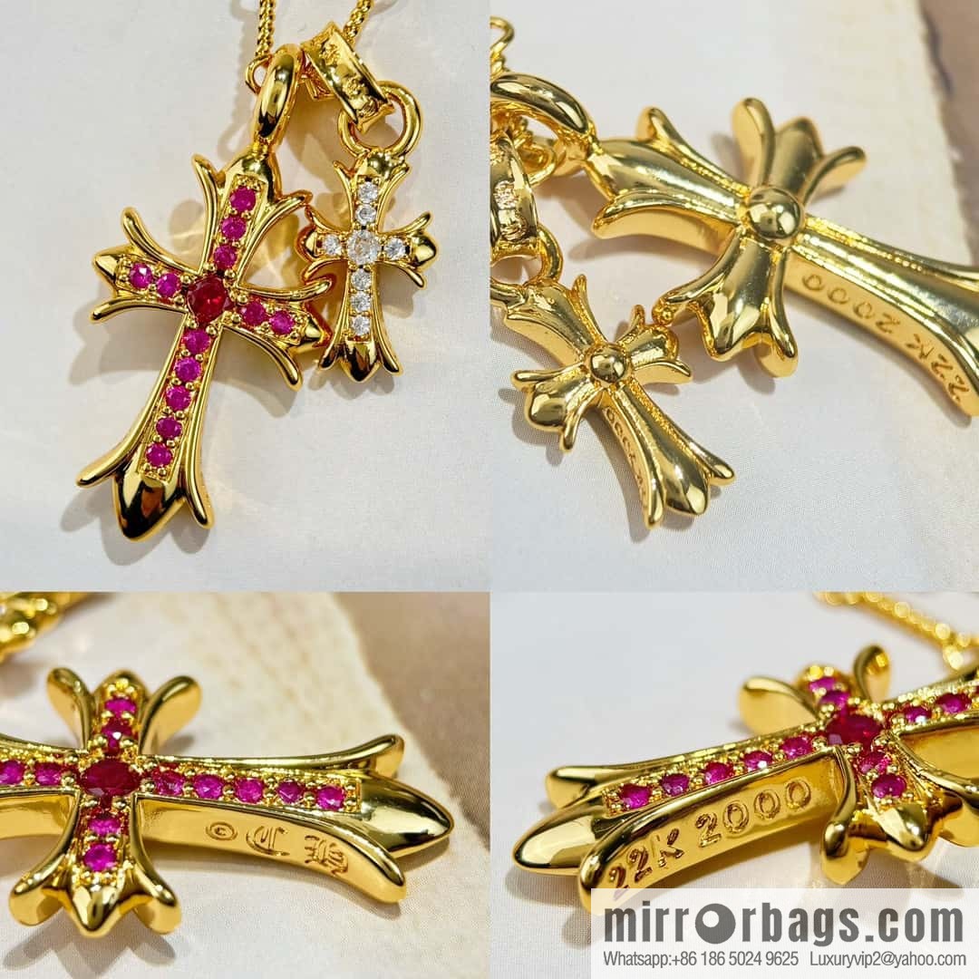 ❗New ❗ ☀ New Croce Heart Full Diamond Double Cross Necklace ☀