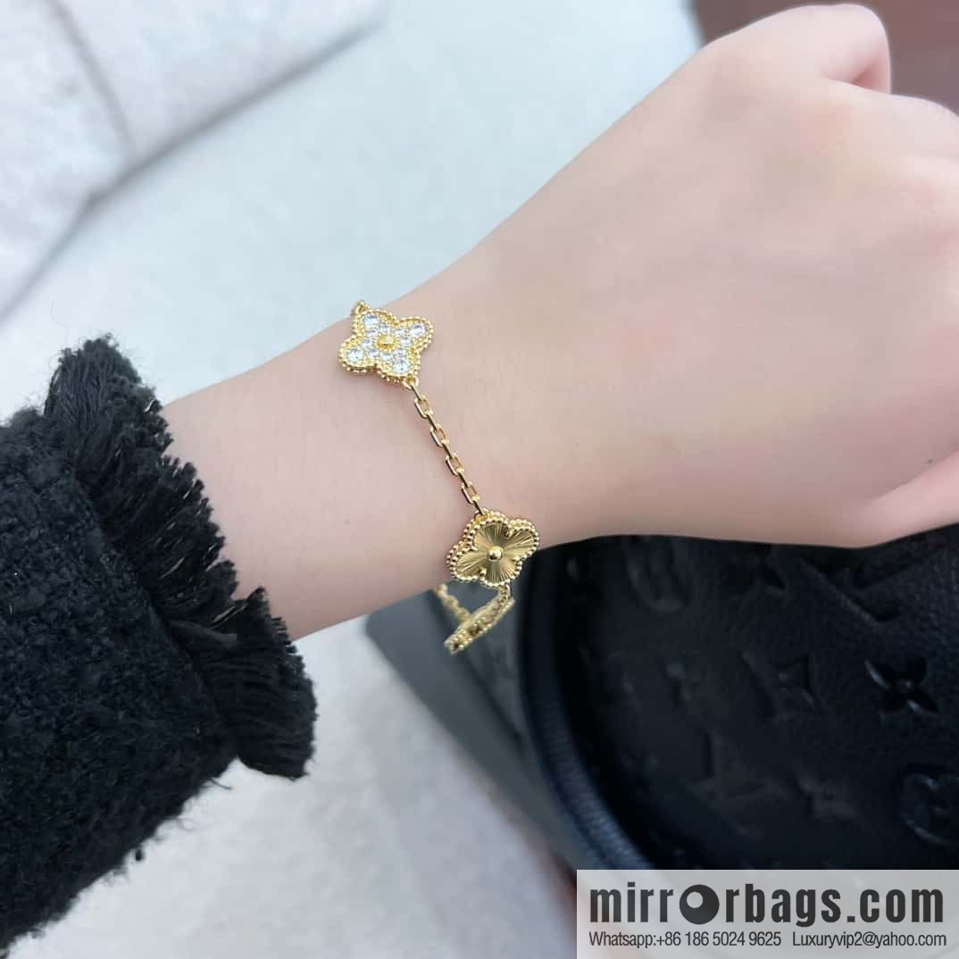 ❗️CNC version ❗️ ☀️ Van Cleef & Arpels diamond laser engraving four-leaf clover five-flower bracelet ☀