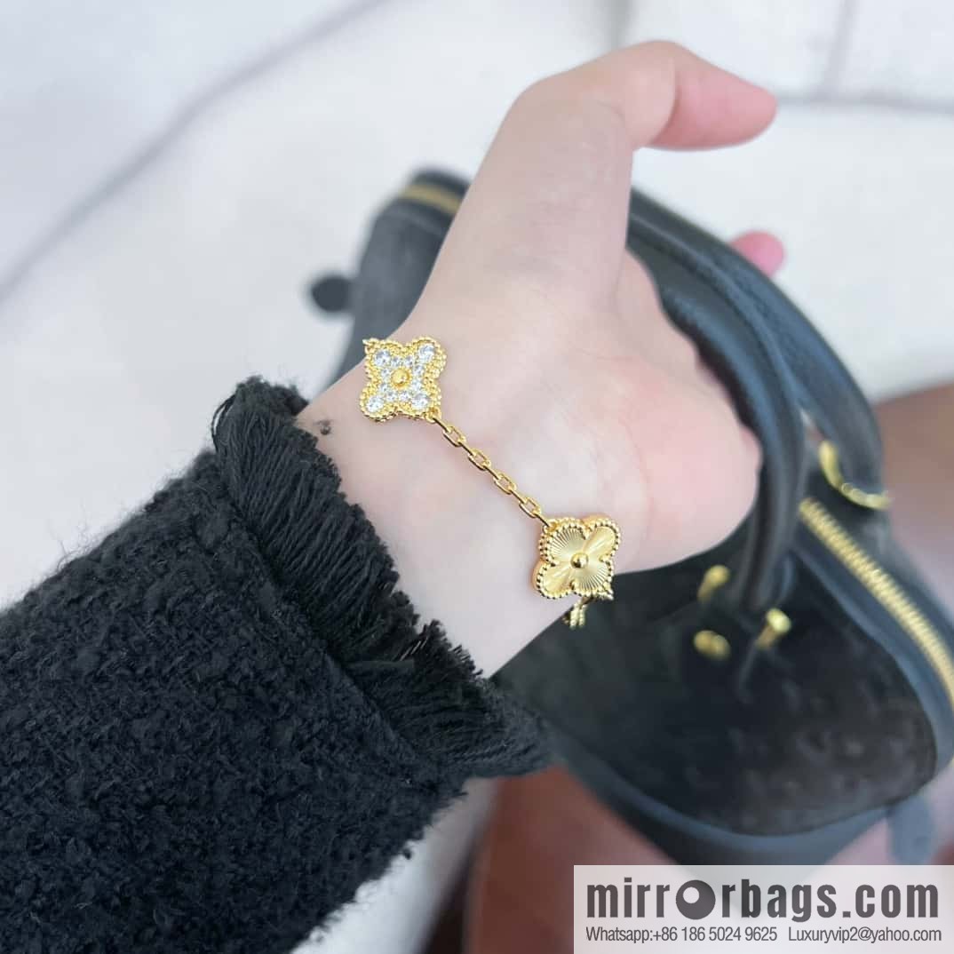 ❗️CNC version ❗️ ☀️ Van Cleef & Arpels diamond laser engraving four-leaf clover five-flower bracelet ☀