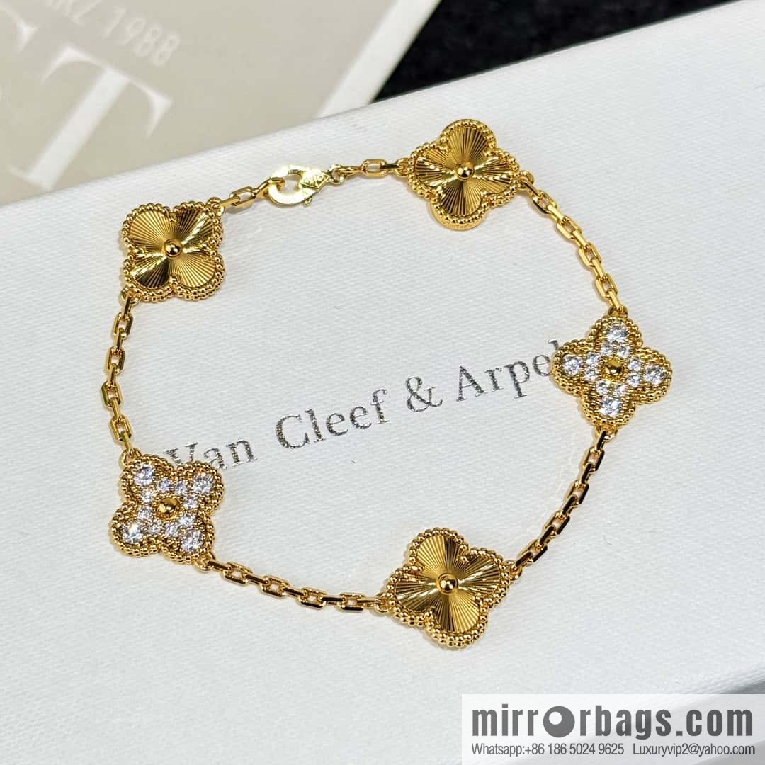 ❗️CNC version ❗️ ☀️ Van Cleef & Arpels diamond laser engraving four-leaf clover five-flower bracelet ☀