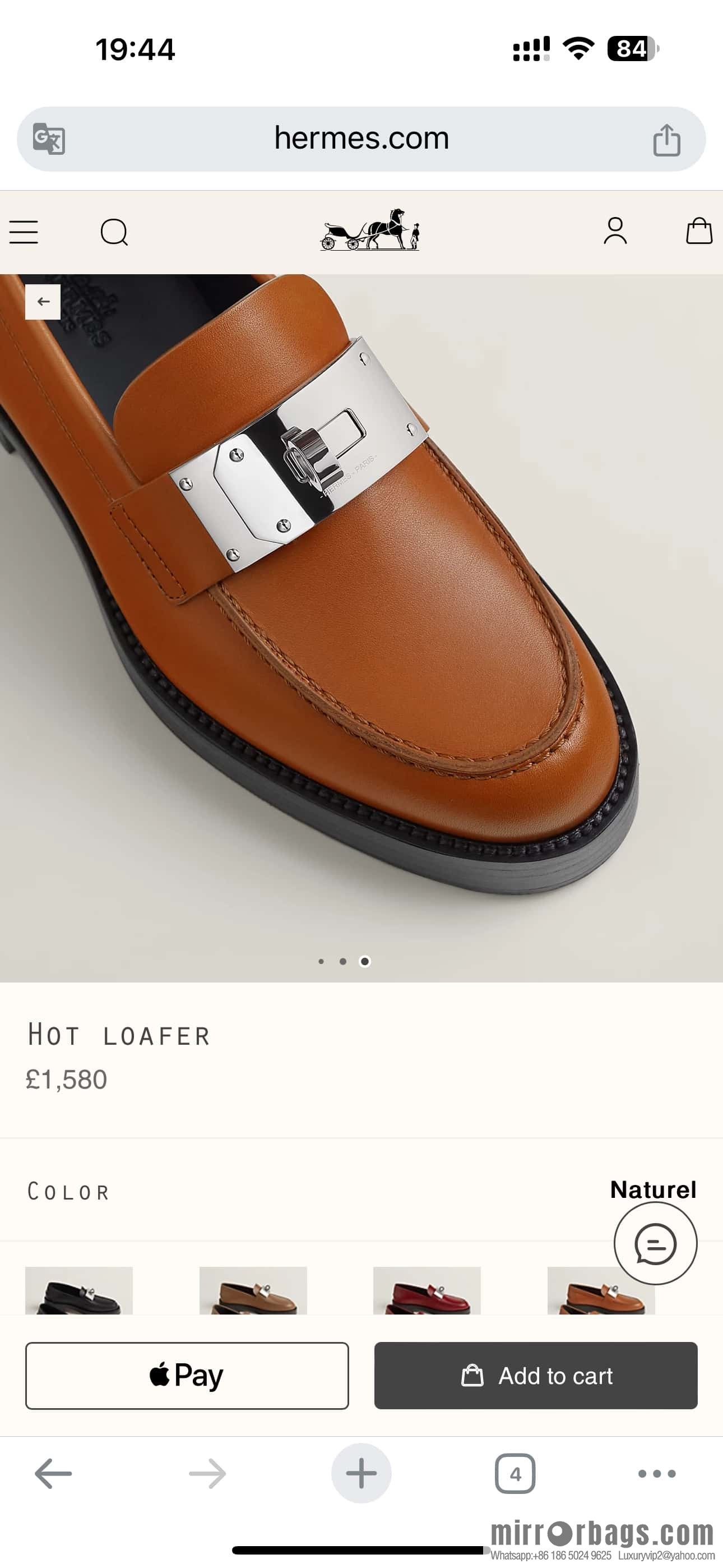 HERMES 101 Hot loafer, natural/Naturel calfskin/Calfskin