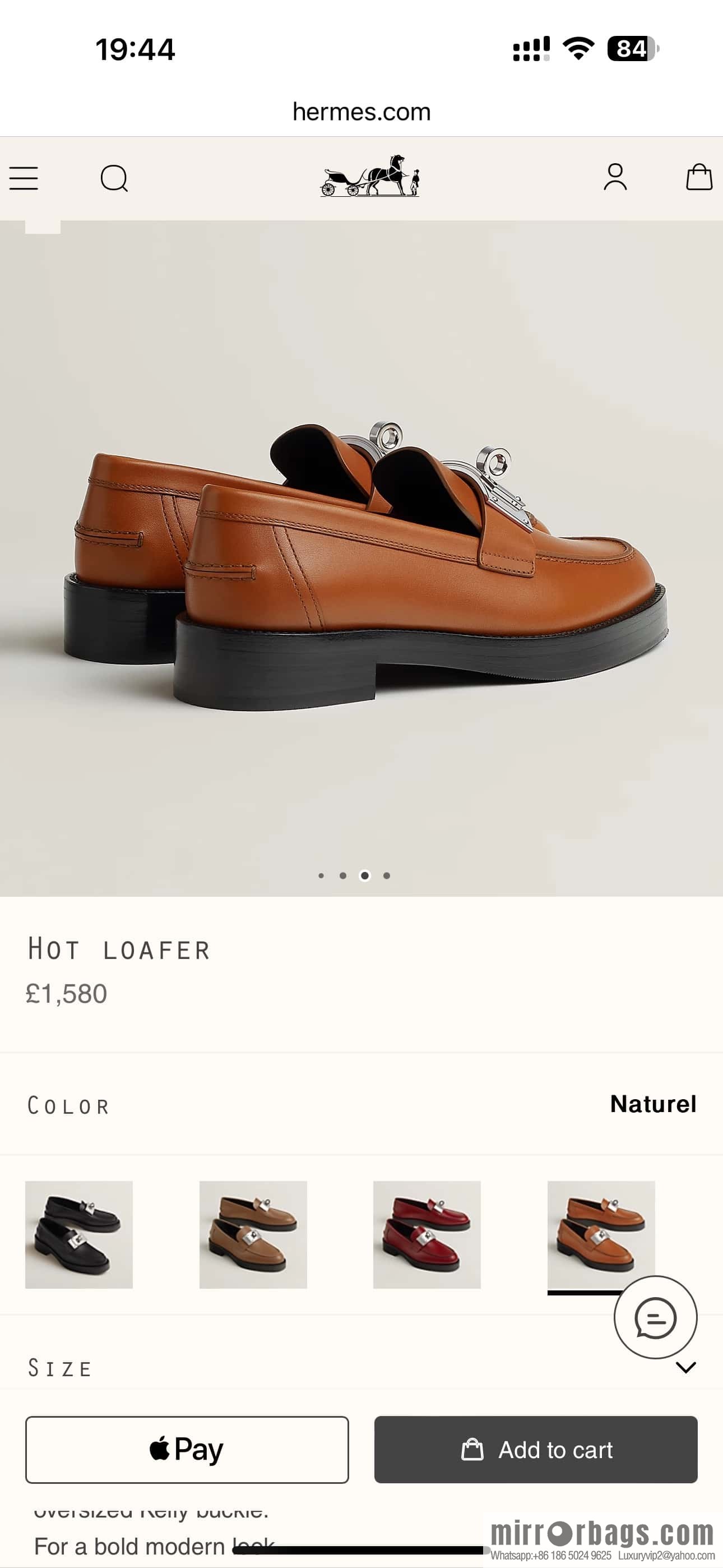 HERMES 101 Hot loafer, natural/Naturel calfskin/Calfskin