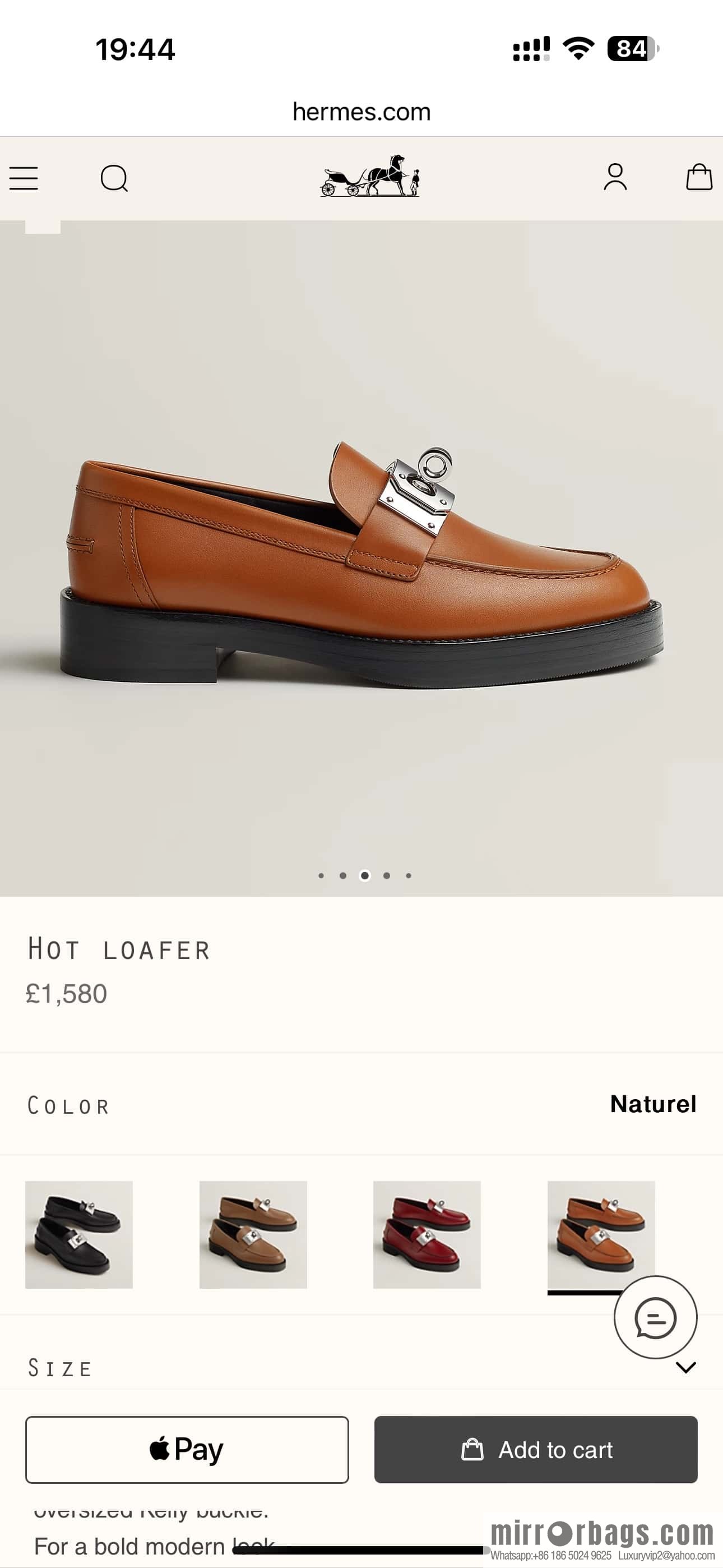 HERMES 101 Hot loafer, natural/Naturel calfskin/Calfskin