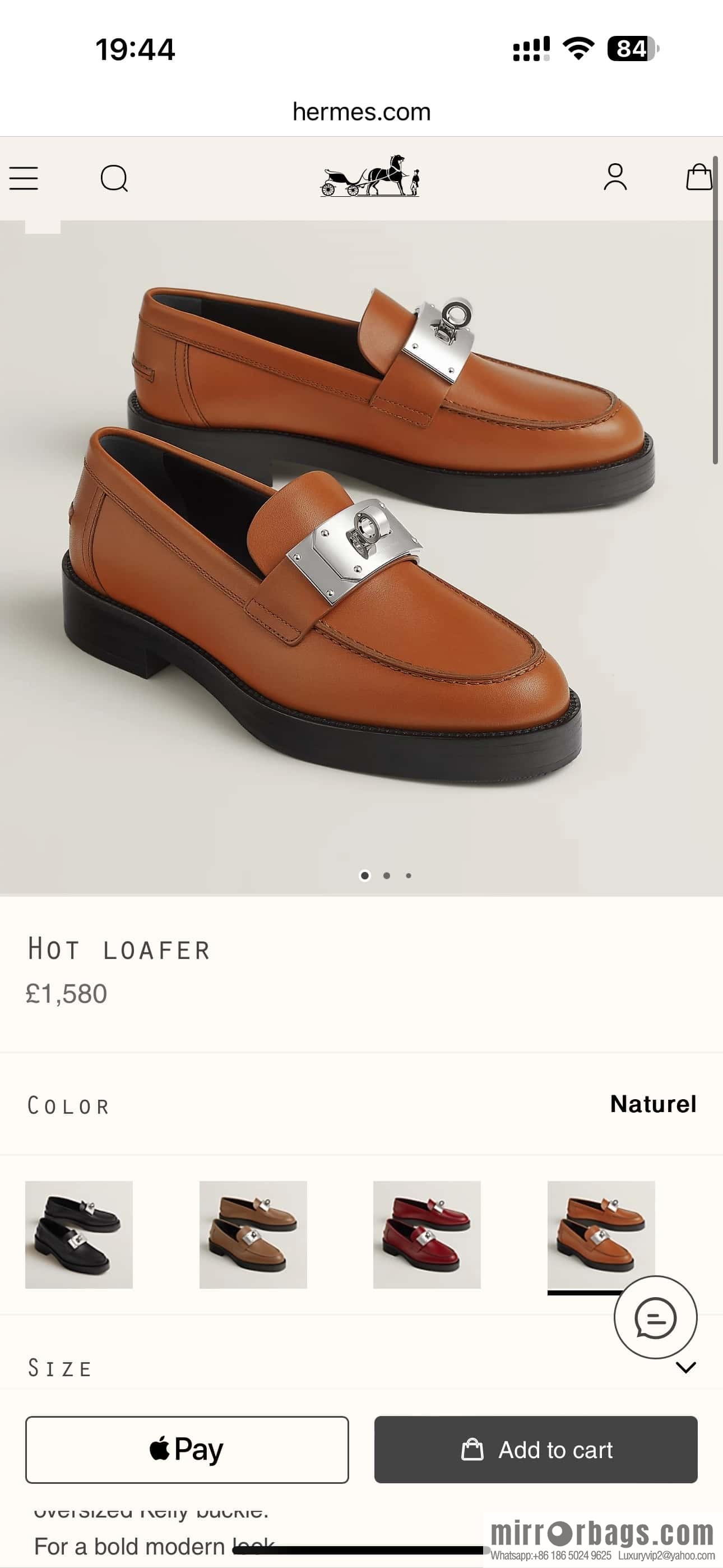 HERMES 101 Hot loafer, natural/Naturel calfskin/Calfskin