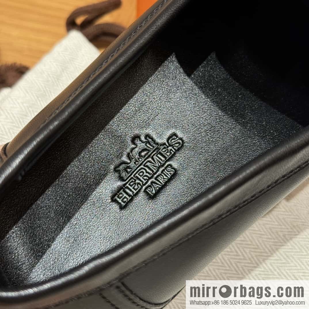 HERMES 101 Hot loafers, black with white/Black with white calfskin/Calfskin
