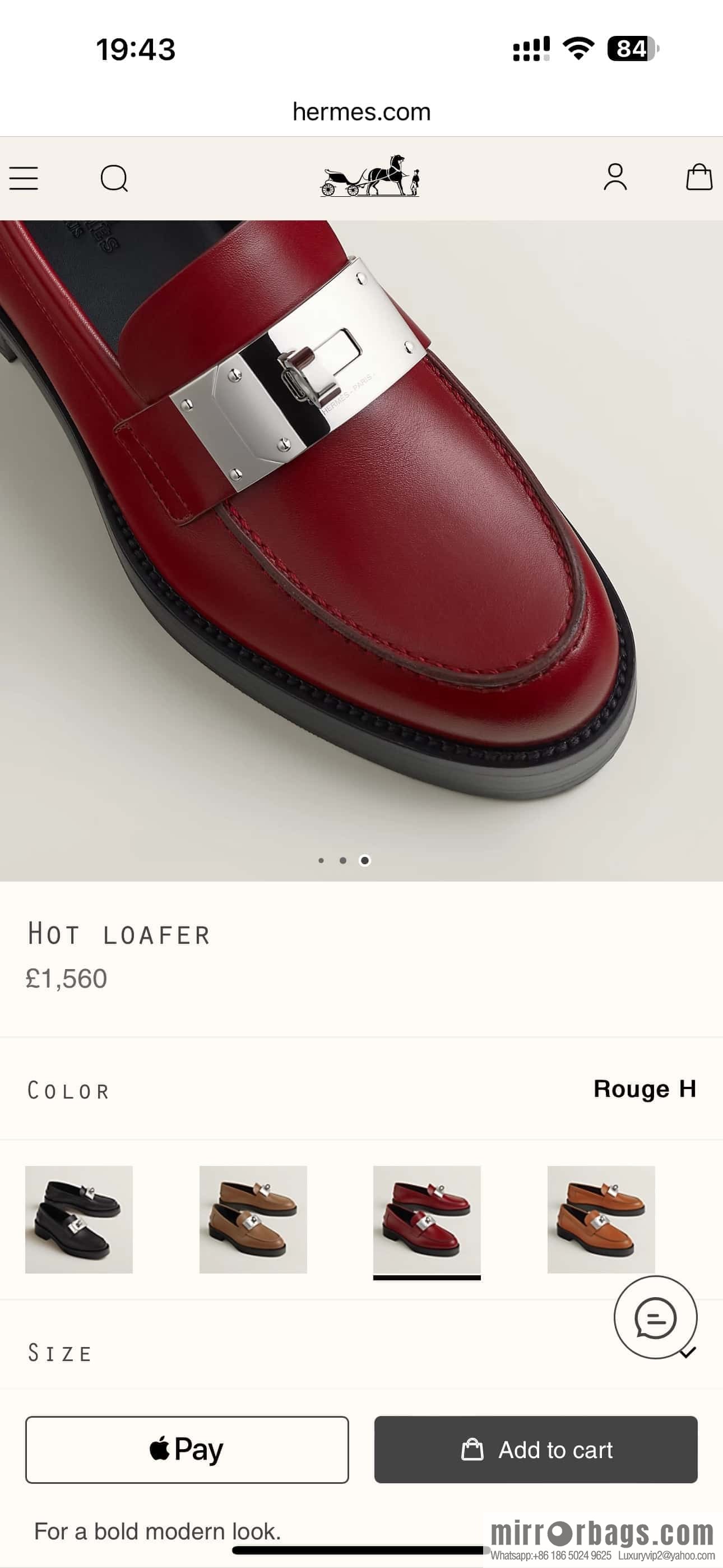 HERMES 101 Hot loafer shoes, Hermès red/Rouge H calfskin/Calfskin
