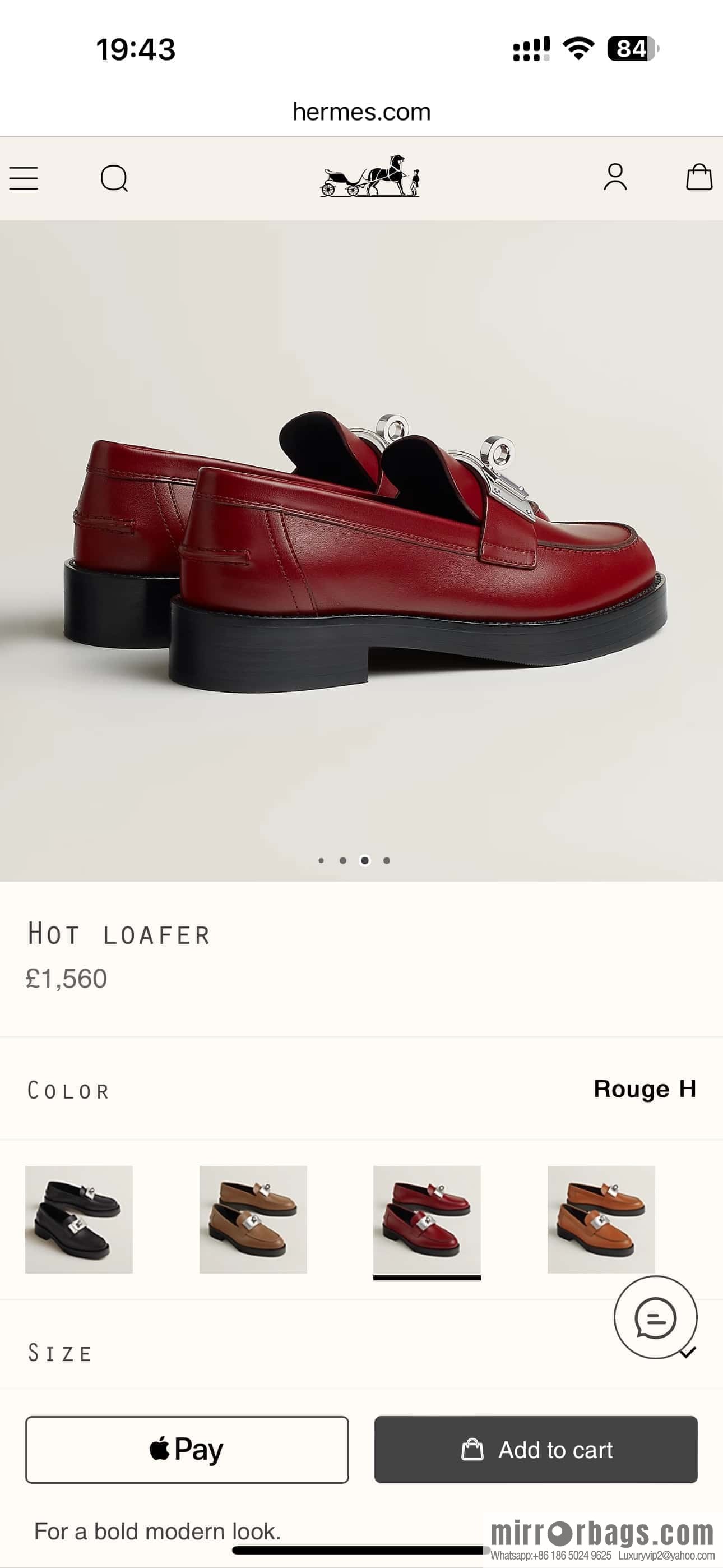 HERMES 101 Hot loafer shoes, Hermès red/Rouge H calfskin/Calfskin
