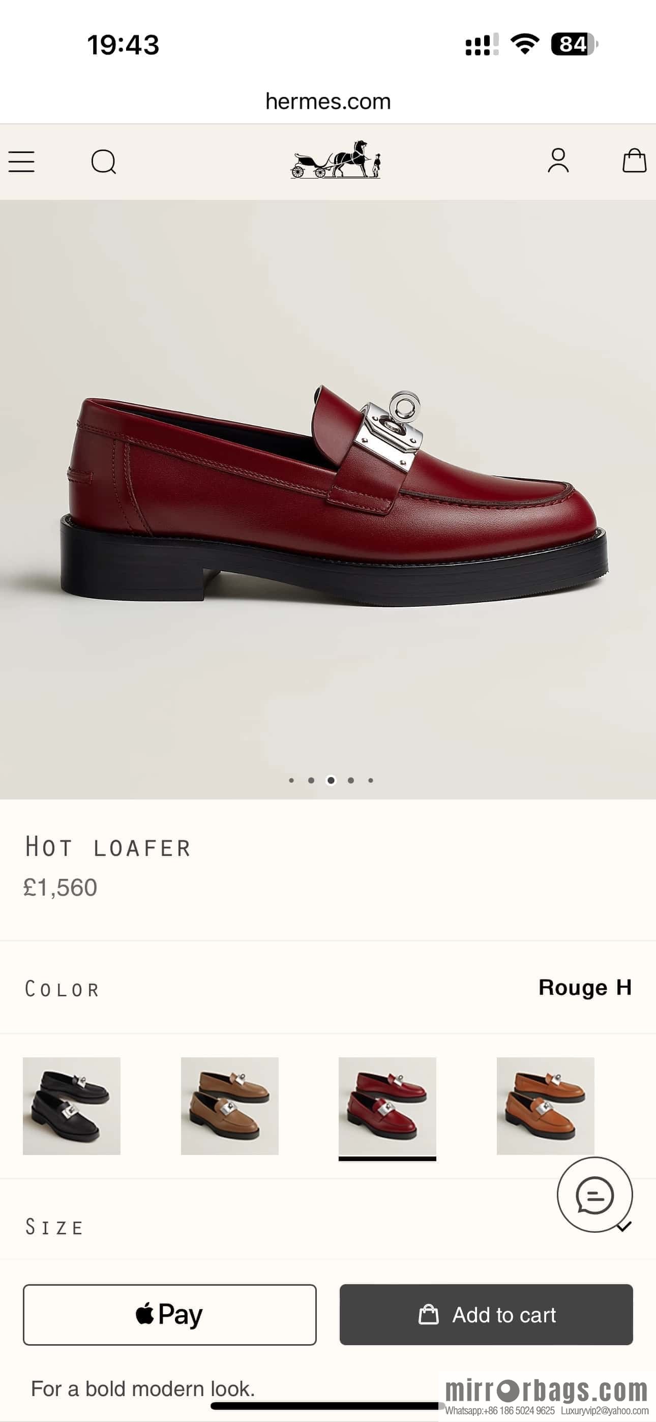 HERMES 101 Hot loafer shoes, Hermès red/Rouge H calfskin/Calfskin