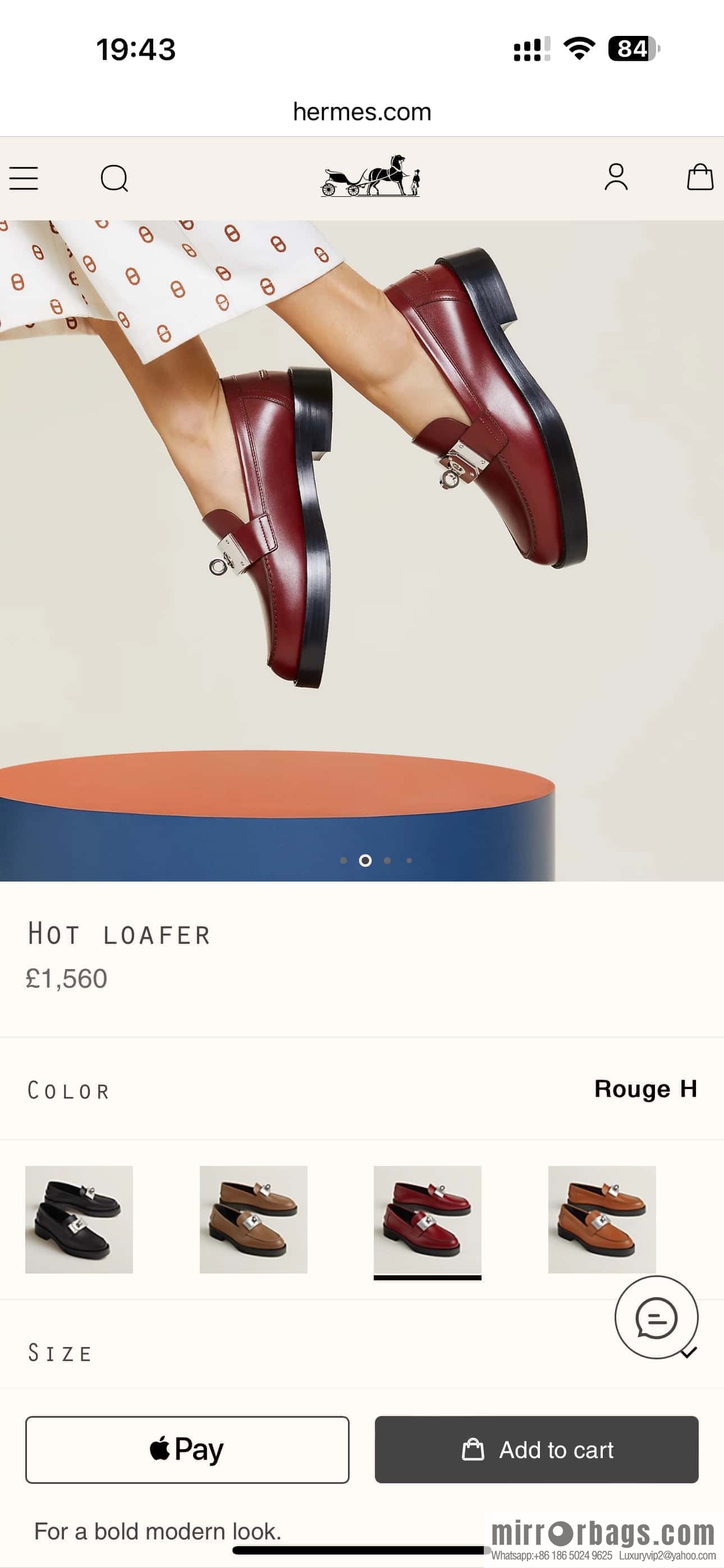 HERMES 101 Hot loafer shoes, Hermès red/Rouge H calfskin/Calfskin