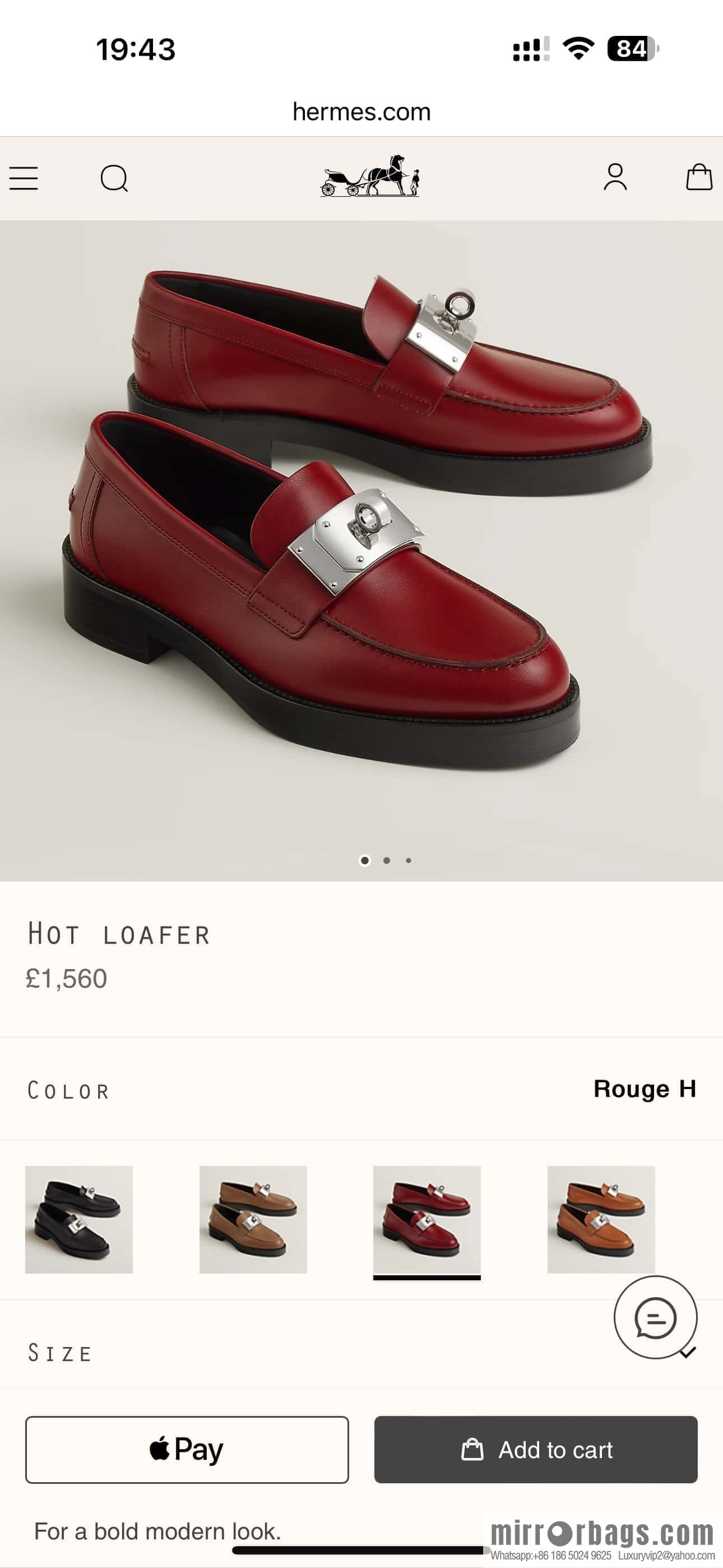 HERMES 101 Hot loafer shoes, Hermès red/Rouge H calfskin/Calfskin