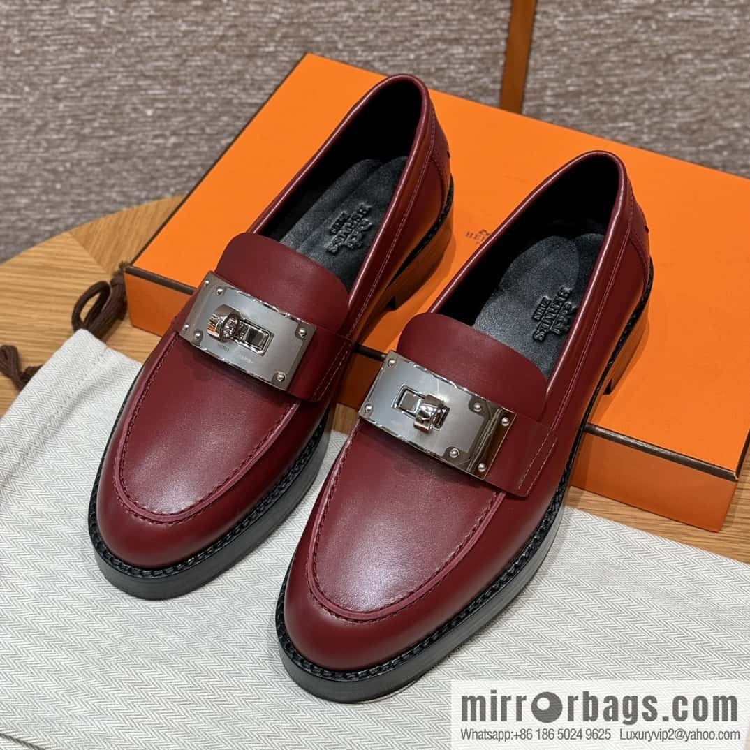 HERMES 101 Hot loafer shoes, Hermès red/Rouge H calfskin/Calfskin