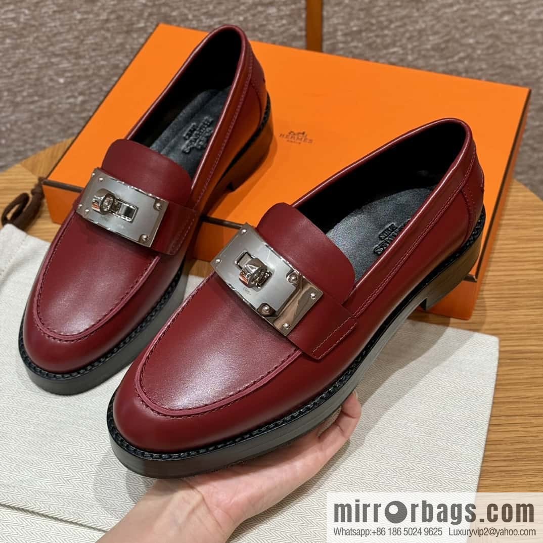 HERMES 101 Hot loafer shoes, Hermès red/Rouge H calfskin/Calfskin