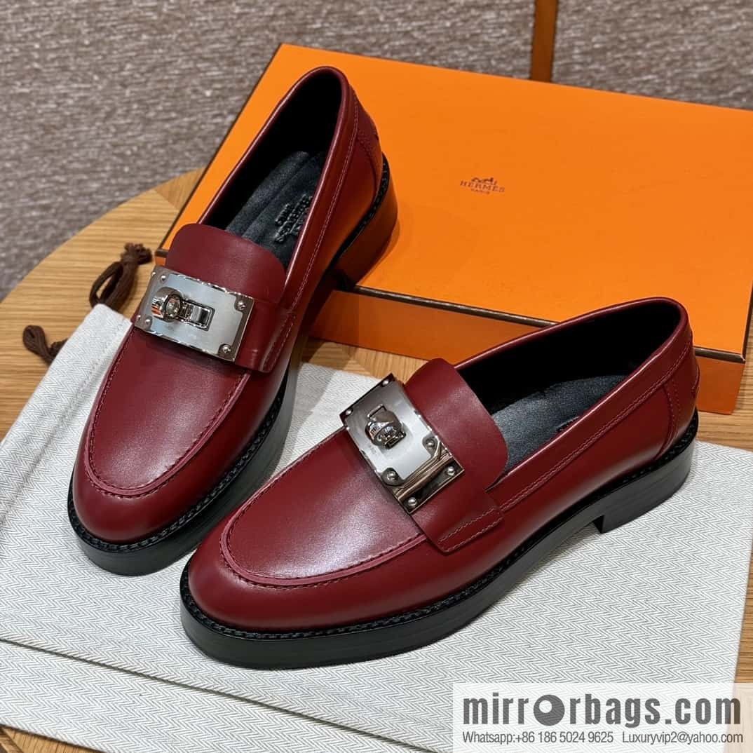 HERMES 101 Hot loafer shoes, Hermès red/Rouge H calfskin/Calfskin
