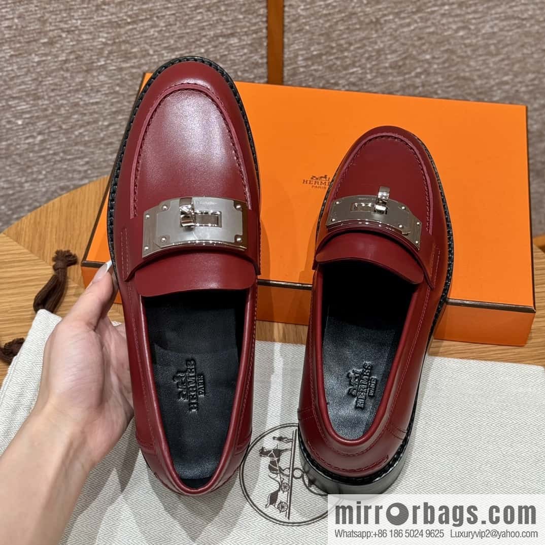 HERMES 101 Hot loafer shoes, Hermès red/Rouge H calfskin/Calfskin