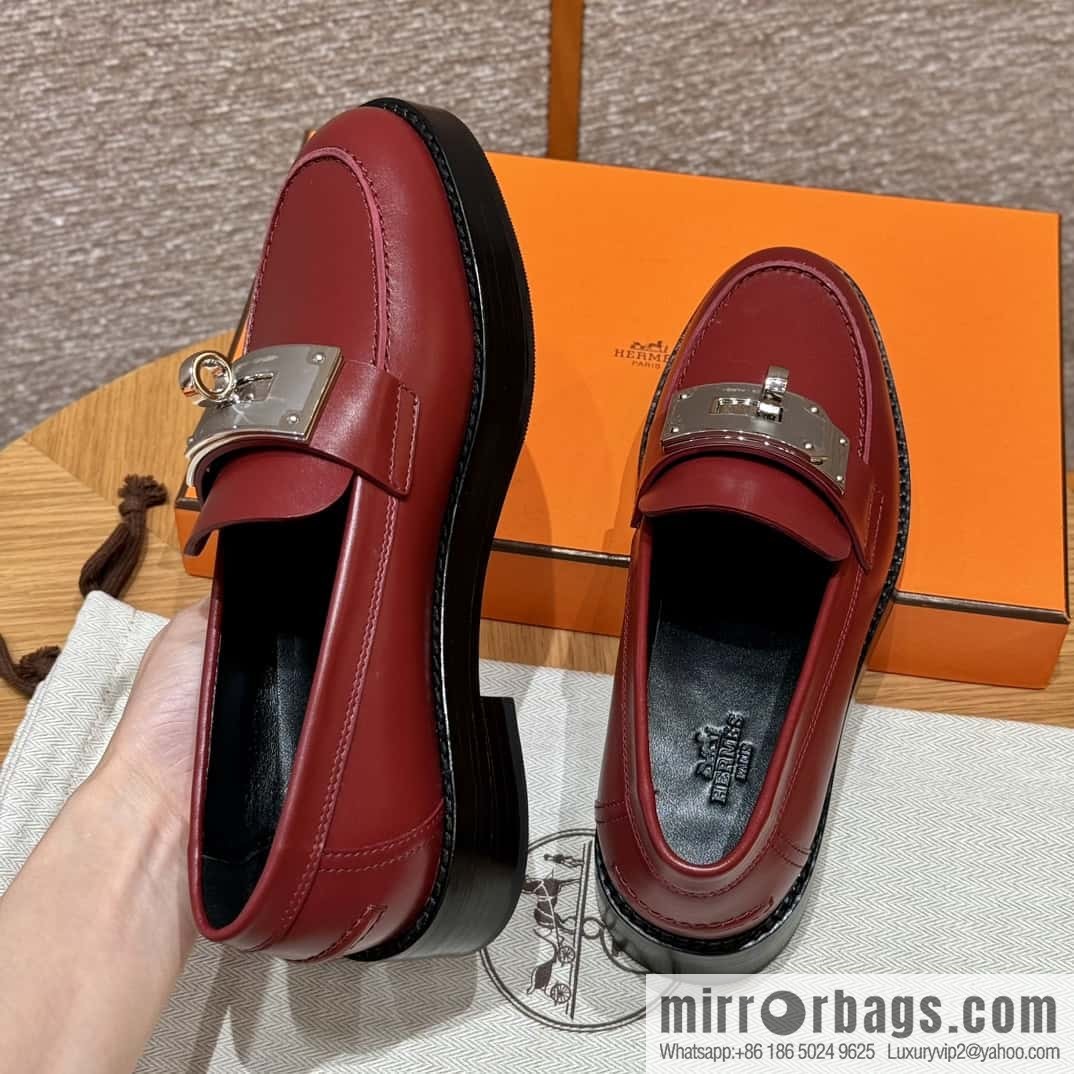 HERMES 101 Hot loafer shoes, Hermès red/Rouge H calfskin/Calfskin