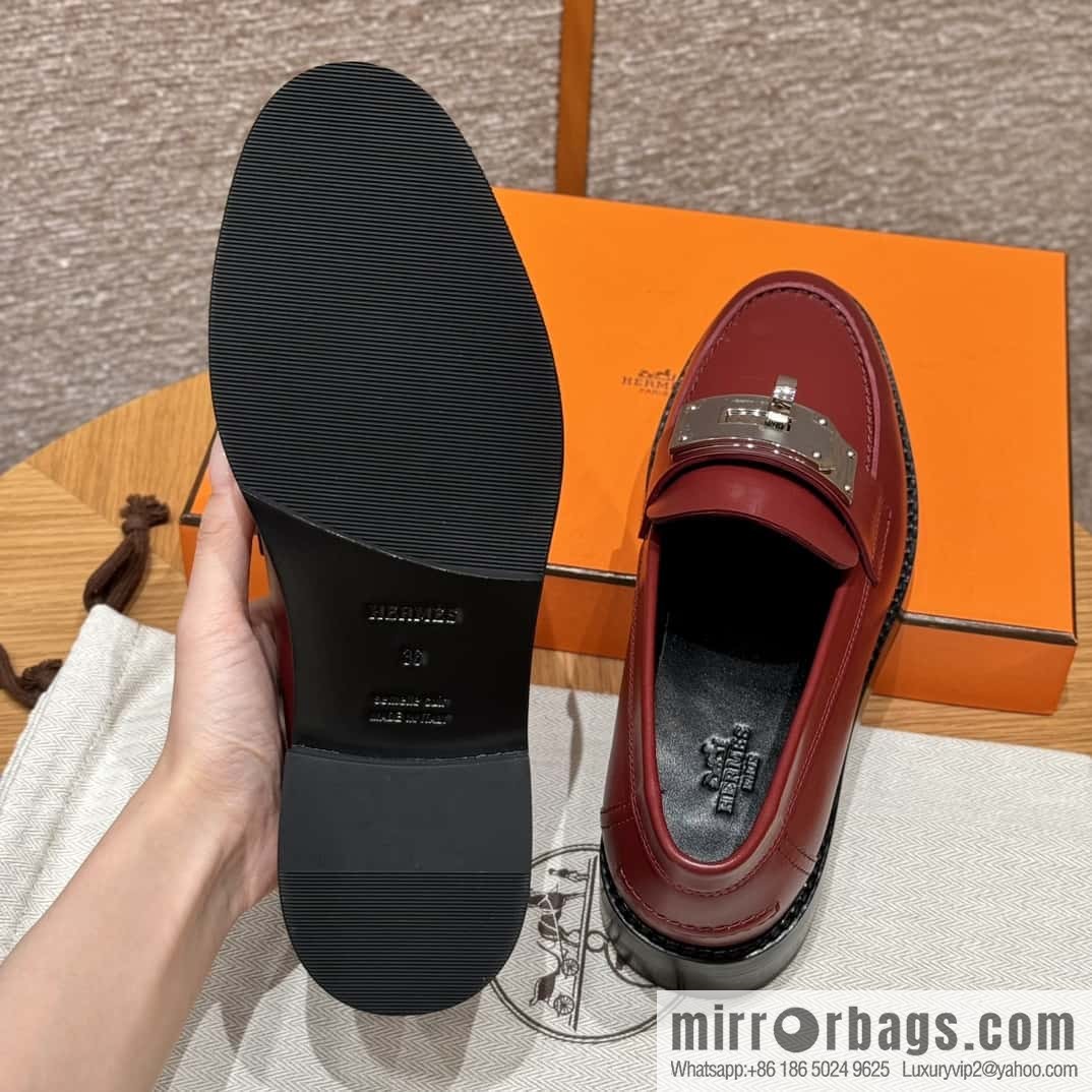 HERMES 101 Hot loafer shoes, Hermès red/Rouge H calfskin/Calfskin