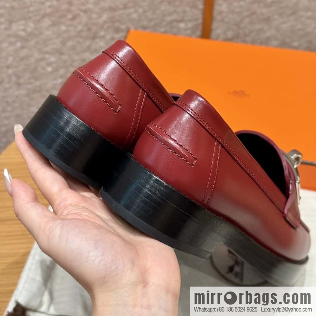HERMES 101 Hot loafer shoes, Hermès red/Rouge H calfskin/Calfskin