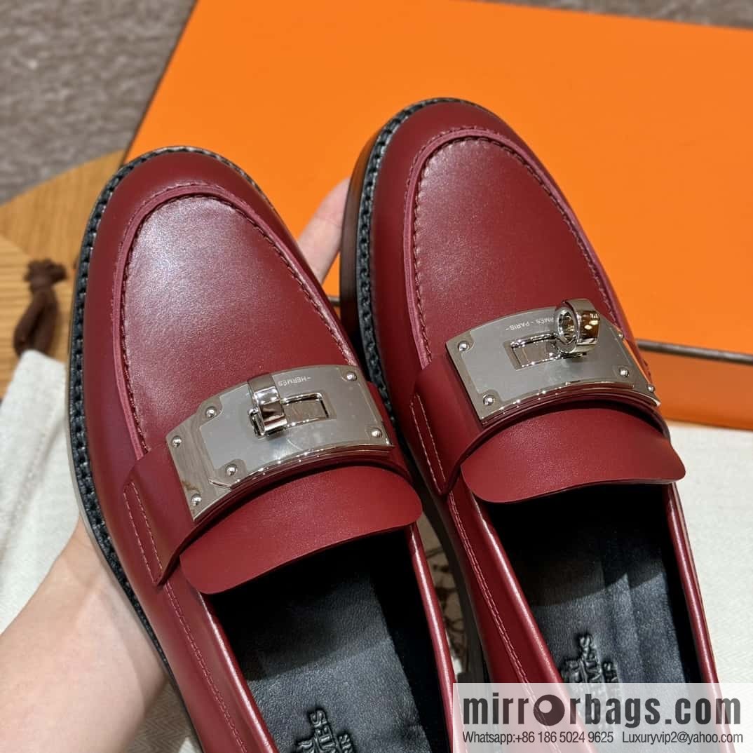 HERMES 101 Hot loafer shoes, Hermès red/Rouge H calfskin/Calfskin
